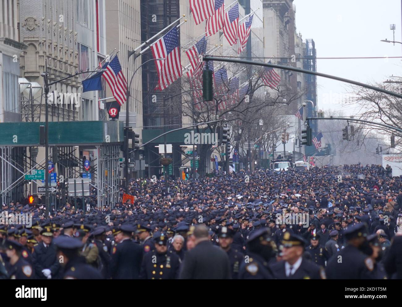 Thousands of officers gather to honor NYPD officer Wilbert Mora who was one of two New York City police officers shot and killed while responding to a 911 call in Harlem last month in New York, on February 2, 2022 (Photo by Selcuk Acar/NurPhoto) Stock Photo