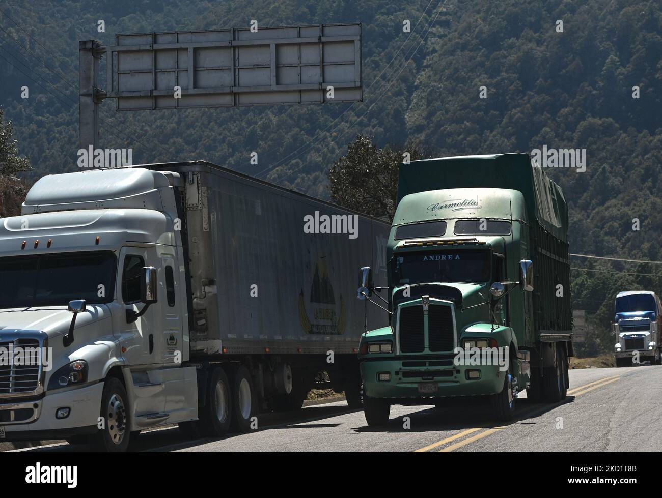 Busy road with trucks between San Cristobal de las Casas and Tuxtla  Gutierrez. On Wednesday, February 2, 2022, in San Cristobal de las Casas,  Chiapas, Mexico. (Photo by Artur Widak/NurPhoto Stock Photo -