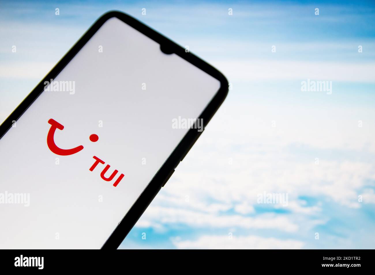 In this photo illustration a Thomson (TUI) Airways logo seen displayed on a smartphone screen with a computer wallpaper in the background in Athens, Greece on February 4, 2022. (Photo Illustration by Nikolas Kokovlis/NurPhoto) Stock Photo
