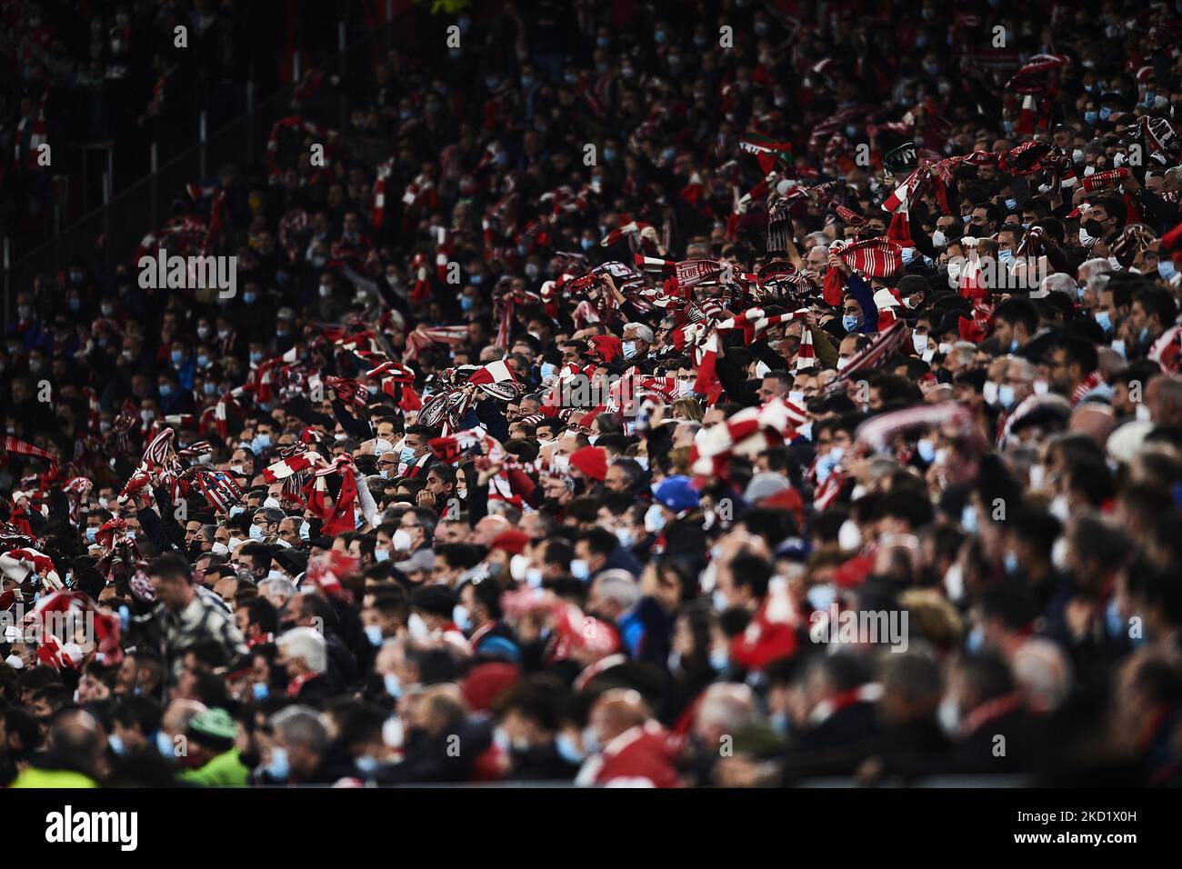 Athletic supporters during the Copa del Rey Quarter Final match between Athletic Club and Real Madrid at Estadio de San Mames on February 3, 2022 in Bilbao, Spain. (Photo by Jose Breton/Pics Action/NurPhoto) Stock Photo