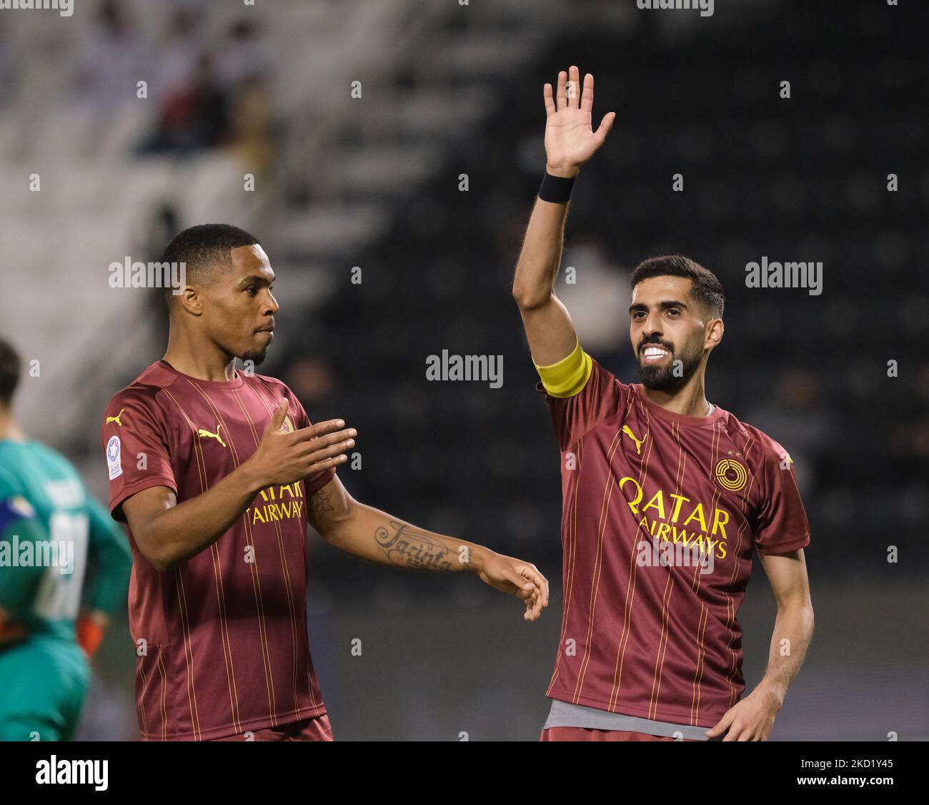 Hassan Al-Haydos (10) celebrates his goal, that was later ruled out Hassan Al-Haydos (10) celebrates his goal, that was later ruled out