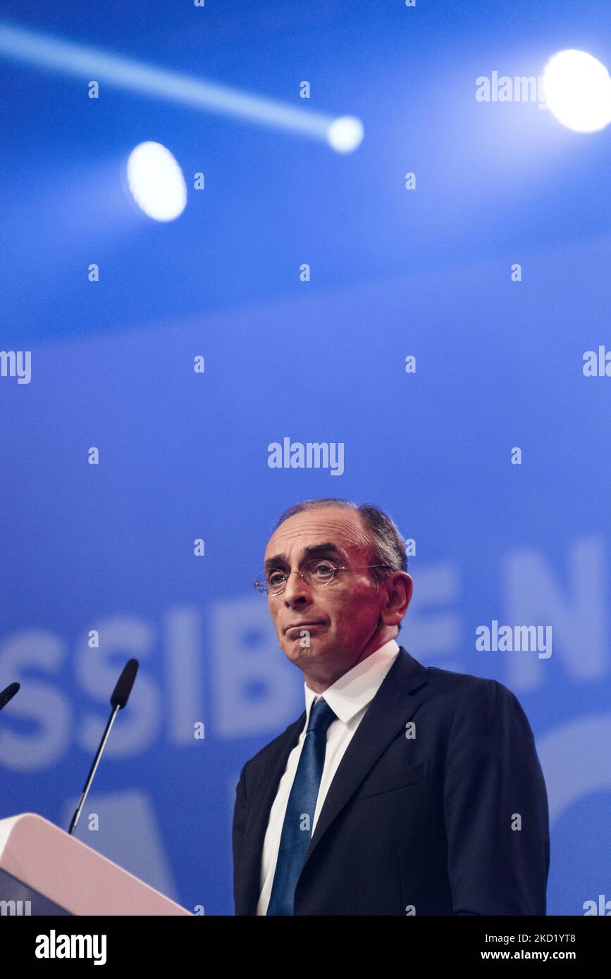French presidential candidate of the far-right French party Reconquete!, Eric Zemmour, was in a campaign meeting in front of several thousand supporters in Lille, northern France, on February 5, 2022, before the April 2022 presidential election in France. (Photo by Samuel Boivin/NurPhoto) Stock Photo