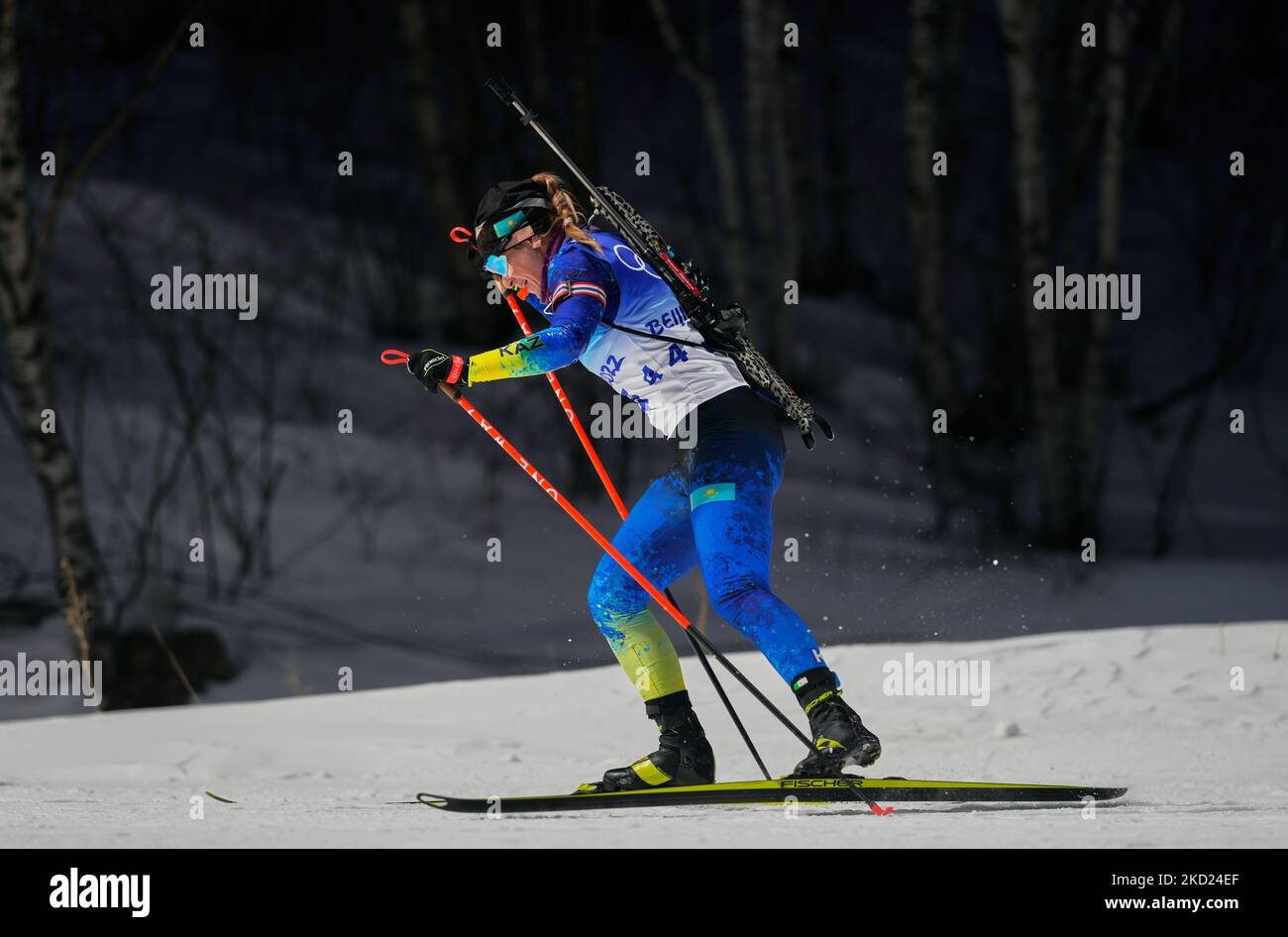 Galina Vishnevskaya-Sheporenko from Kazakstan during Biathlon at the Beijing 2022 Winter Olympic Games at Zhangjiakou Genting Snow Park on February 7, 2022 in Zhangjiakou, China. (Photo by Ulrik Pedersen/NurPhoto) Stock Photo