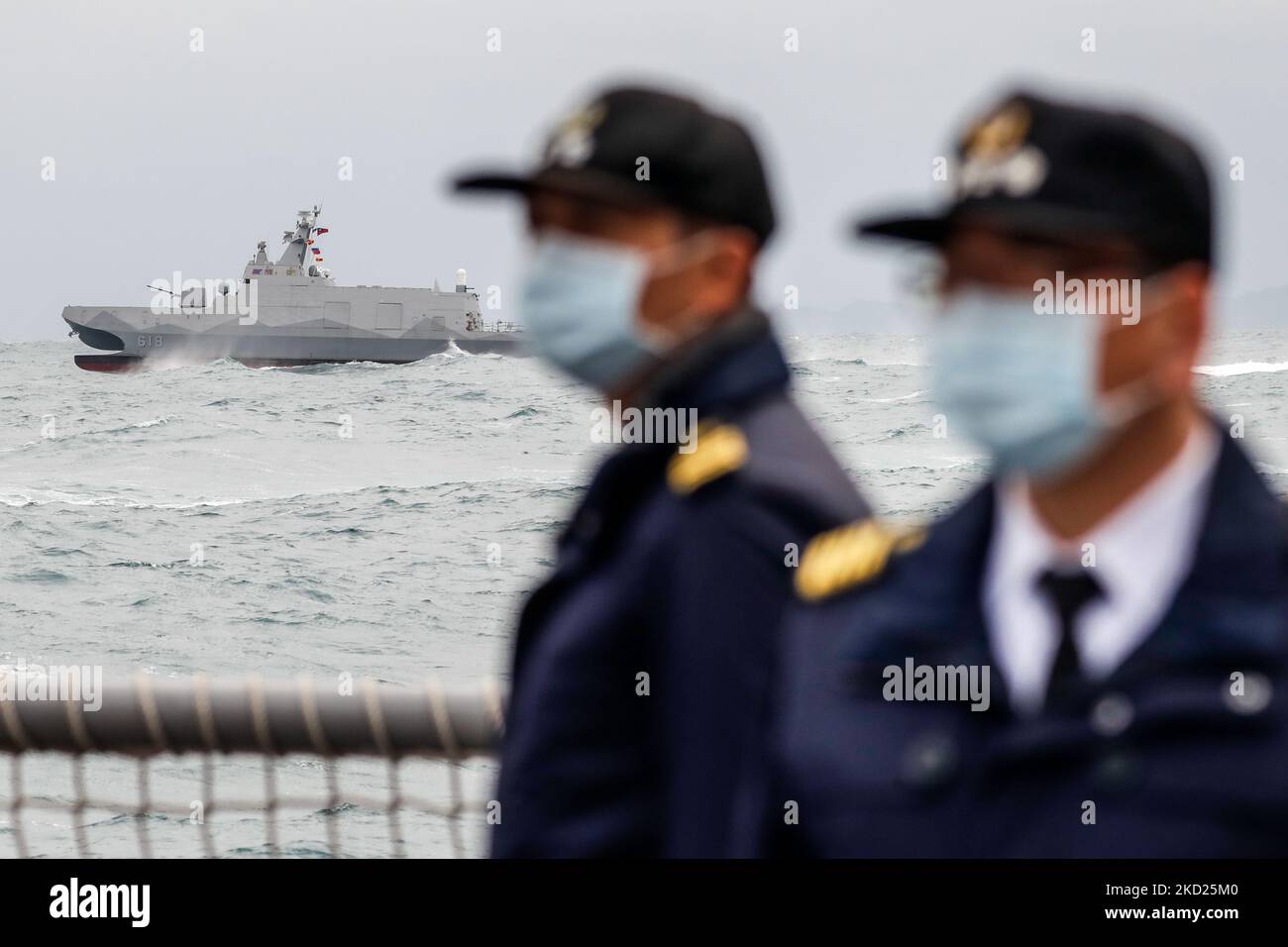 Taiwanese naval officers on a military vessel during a Readiness