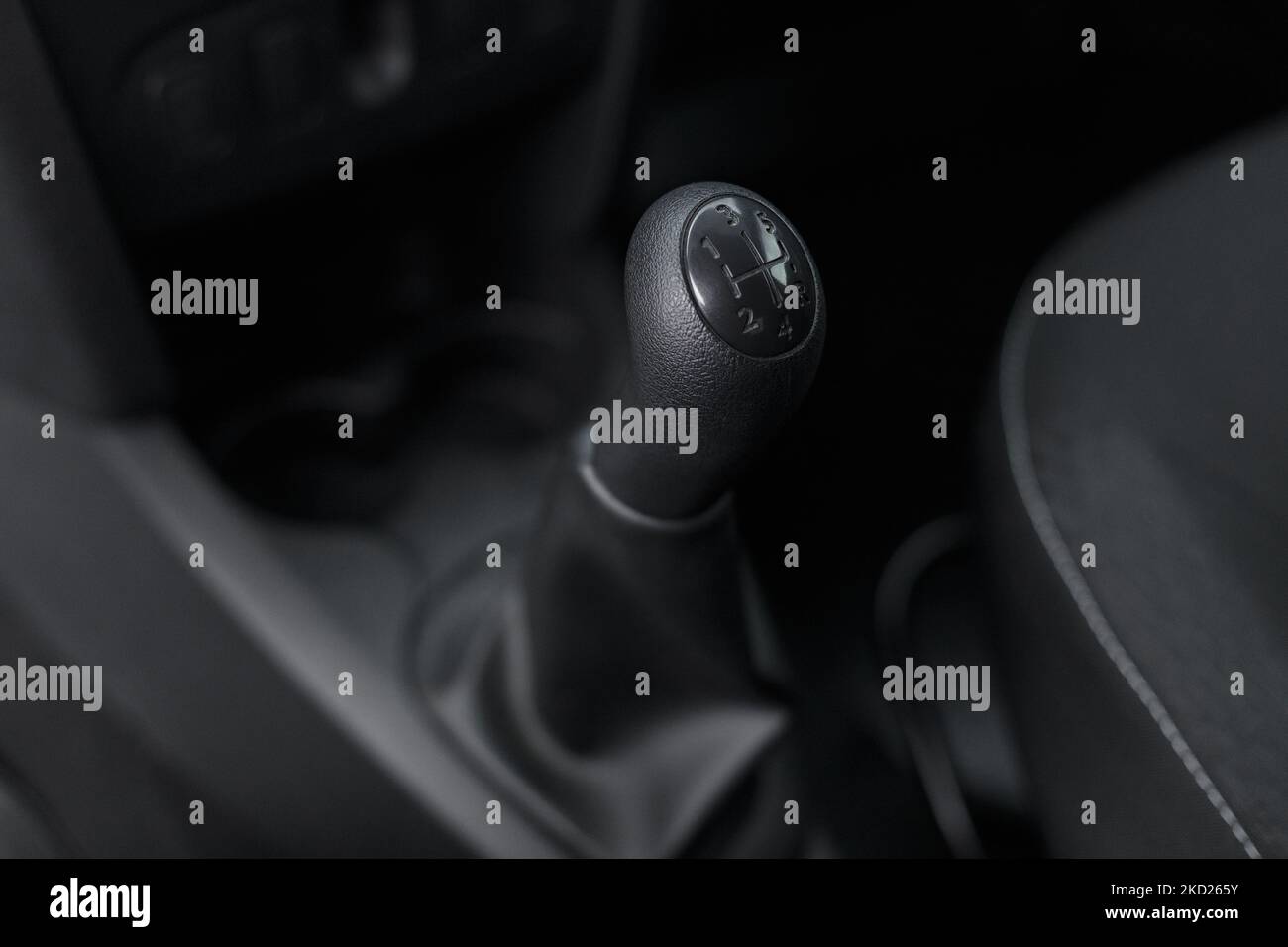 Manual transmission car, detail of modern car interior, close-up Stock Photo