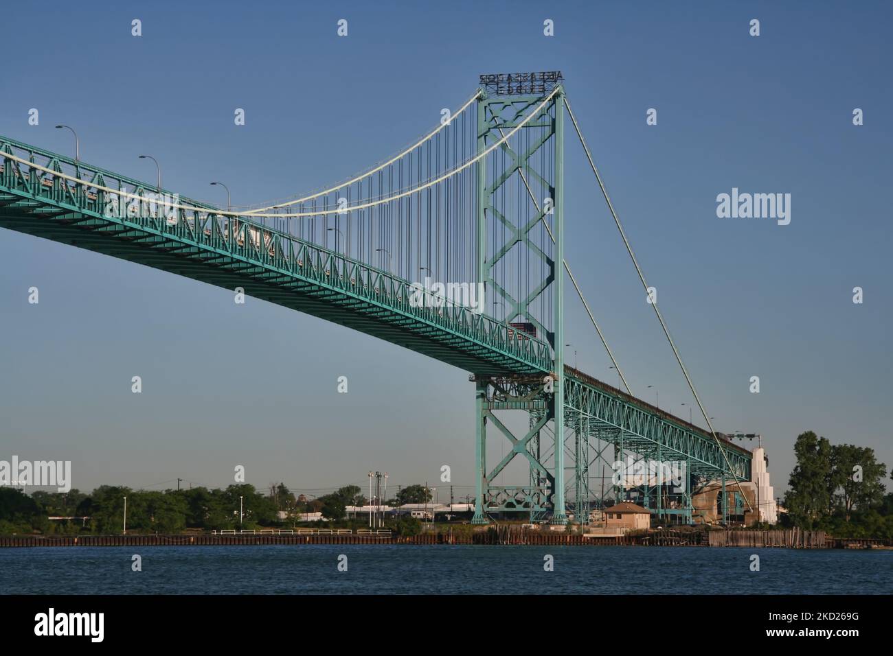 The Ambassador Bridge over the Detroit River between Detroit, Michigan and Windsor, Ontario. Windsor-Detroit is the busiest border crossing, with more than 7,000 trucks crossing daily on average. (Photo by Creative Touch Imaging Ltd./NurPhoto) Stock Photo