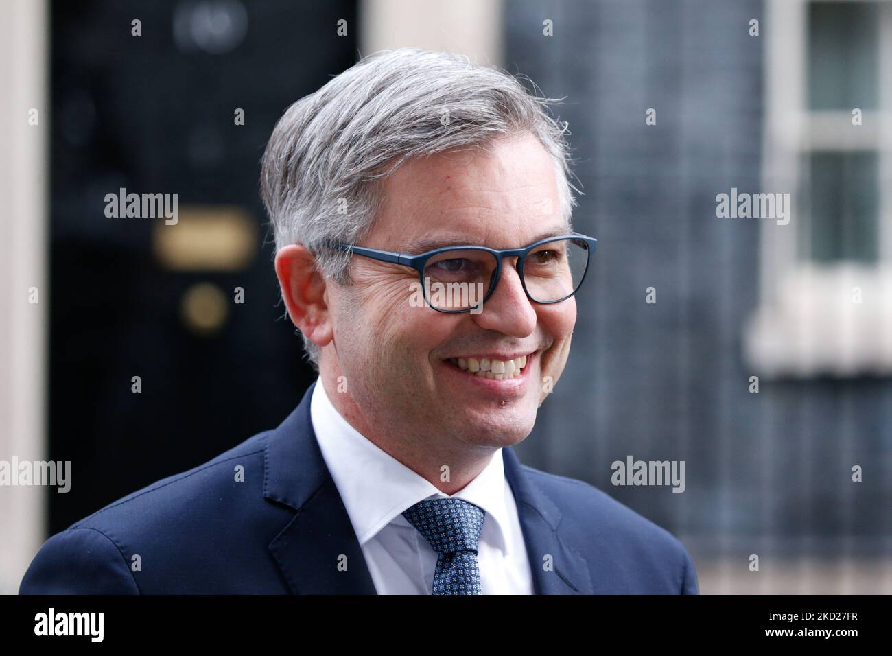 Austrian Minister of Finance Magnus Brunner speaks to media on Downing Street in London, England, on February 9, 2022. (Photo by David Cliff/NurPhoto) Stock Photo