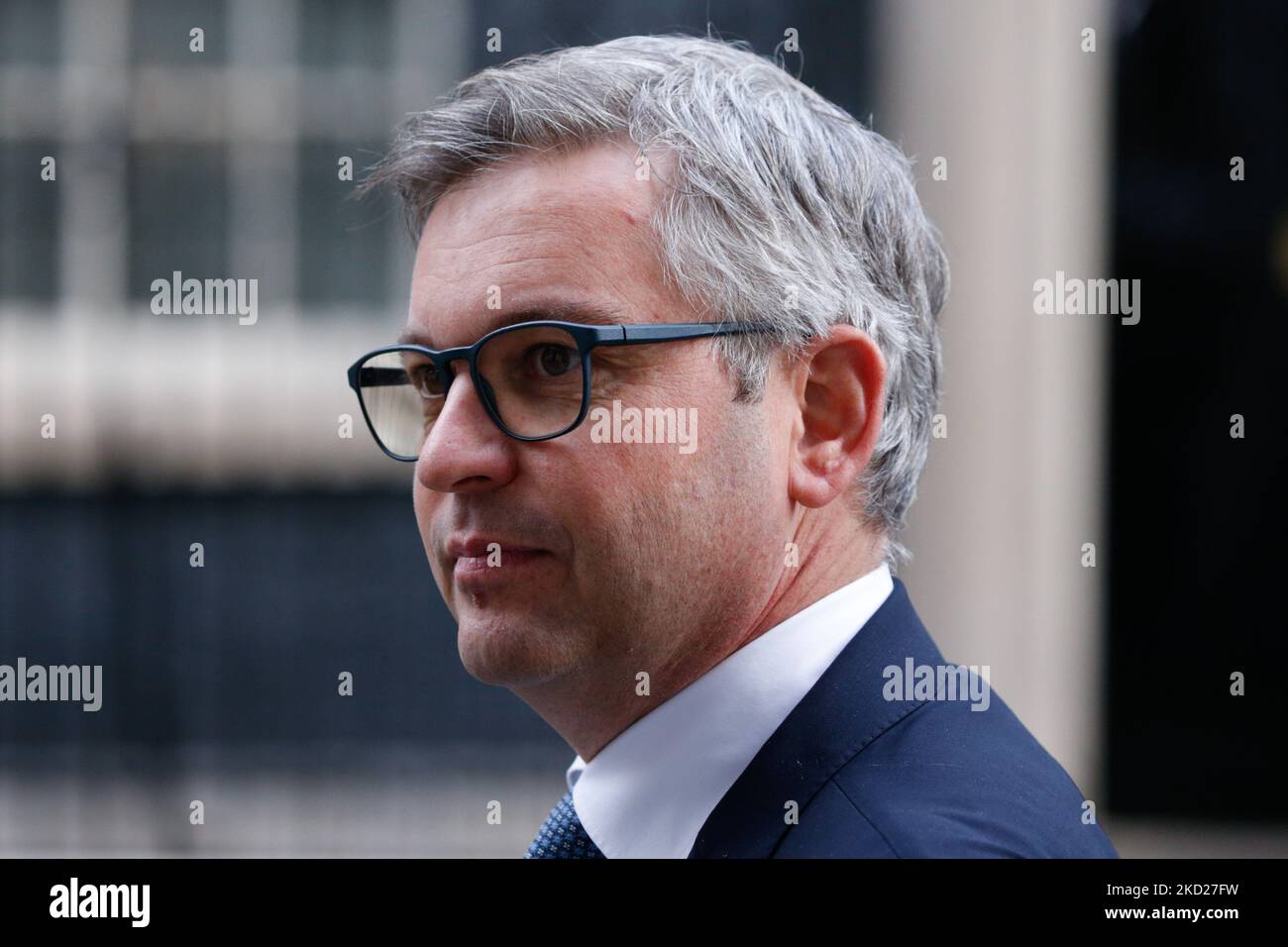 Austrian Minister of Finance Magnus Brunner speaks to media on Downing Street in London, England, on February 9, 2022. (Photo by David Cliff/NurPhoto) Stock Photo