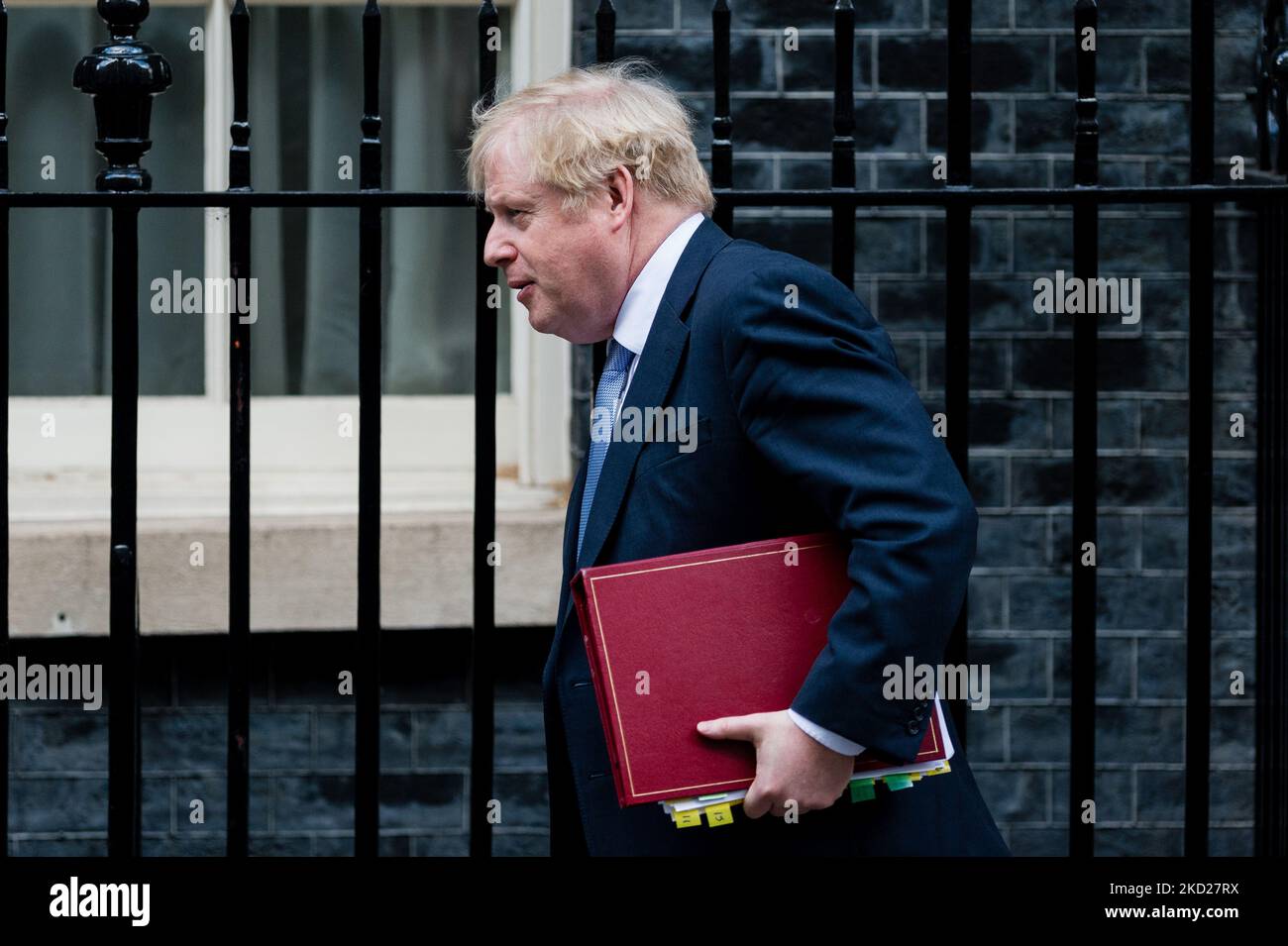 British Prime Minister Boris Johnson leaves 10 Downing Street to attend weekly Prime Ministers Questions at the House of Commons in London, Britain, 9 February 2022. (Photo by Maciek Musialek/NurPhoto) Stock Photo