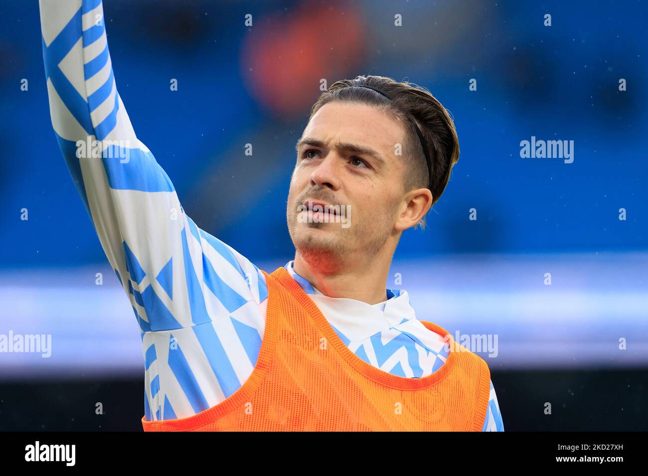 Jack Grealish #10 of Manchester City warms up for the game ahead of the Premier League match Manchester City vs Fulham at Etihad Stadium, Manchester, United Kingdom, 5th November 2022  (Photo by Conor Molloy/News Images) Stock Photo