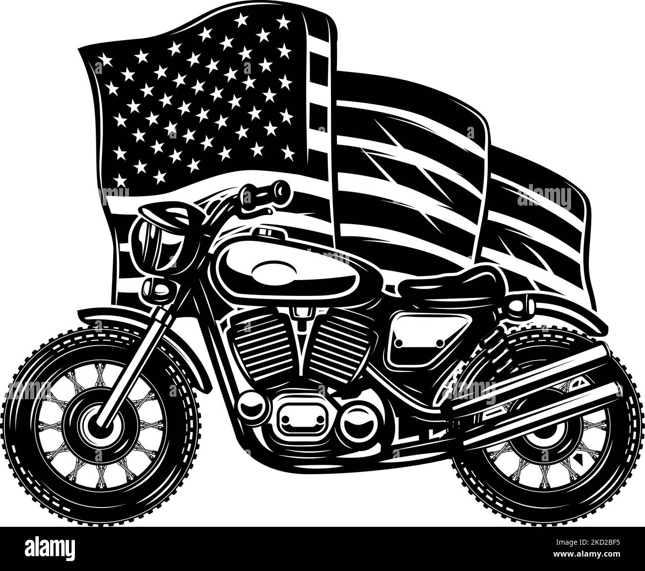 Illustration of motorcycle on us flag background. Design element for
