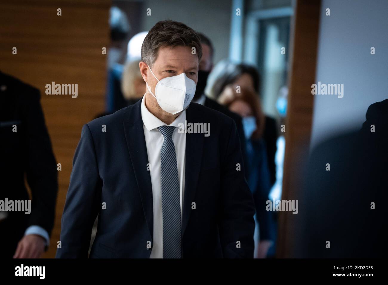 Vice-Chancellor of Germany Robert Habeck during a press conference with Polish Deputy Prime Minister Jacek Sasin, in Warsaw, Poland on 11 February 2022 (Photo by Mateusz Wlodarczyk/NurPhoto) Stock Photo