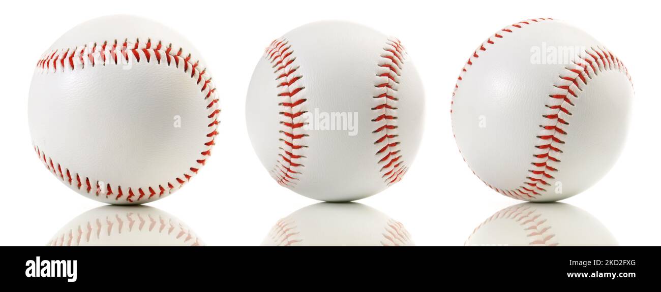 Isolated Baseballs on white Background - Panorama Stock Photo