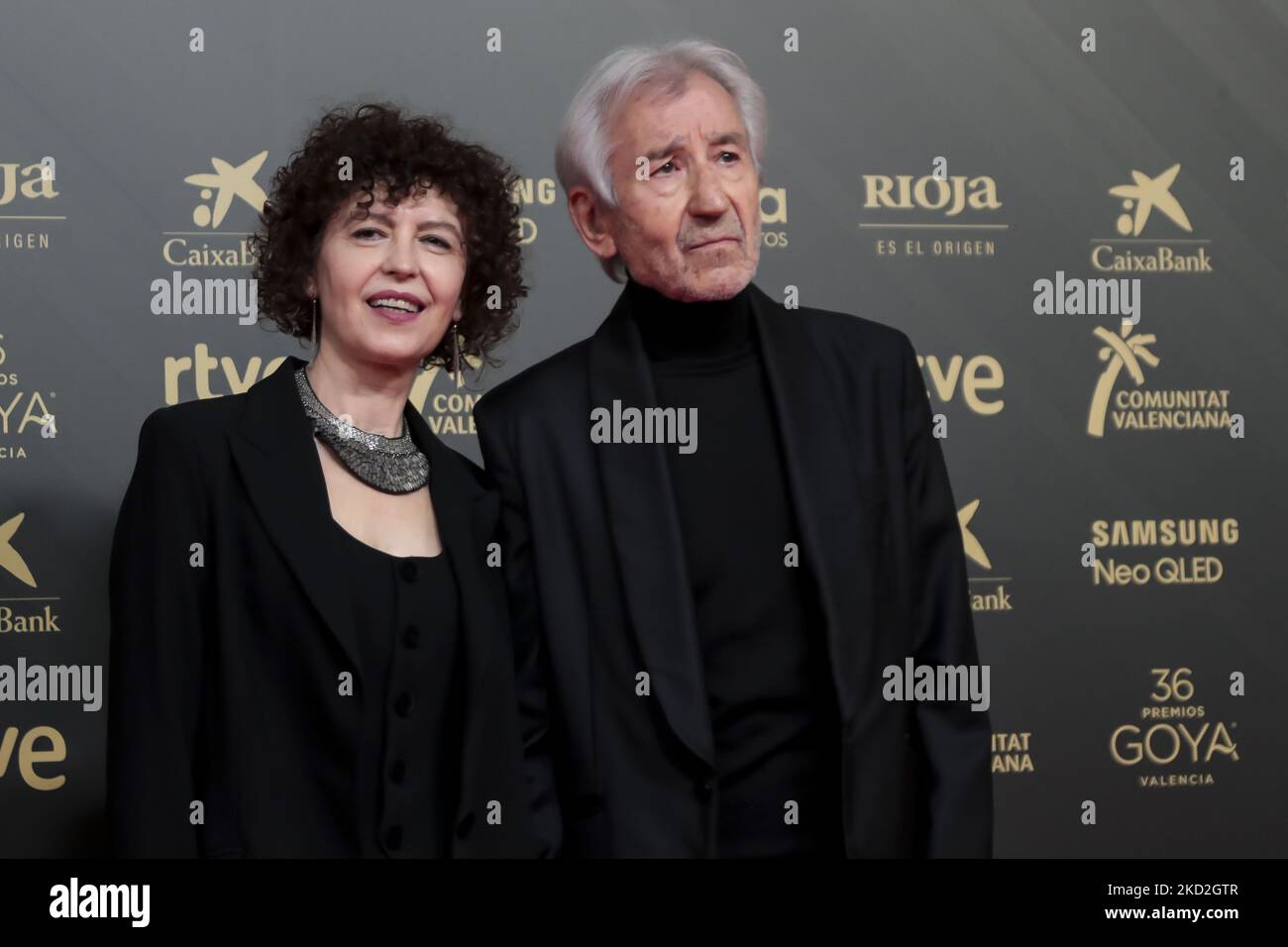 Actor Jose Sacristan and Amparo Pascual poses during red carpet a prelude to the Goya Awards 2022 at Reina Sofia palace. On February 12, 2022. (Photo by Jose Miguel Fernandez/NurPhoto) Stock Photo