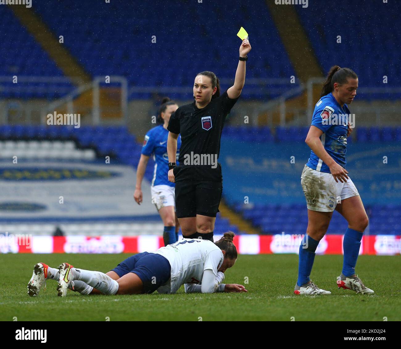 Lisa Robertson Right Of Birmingham City Receives A Yellow Card From