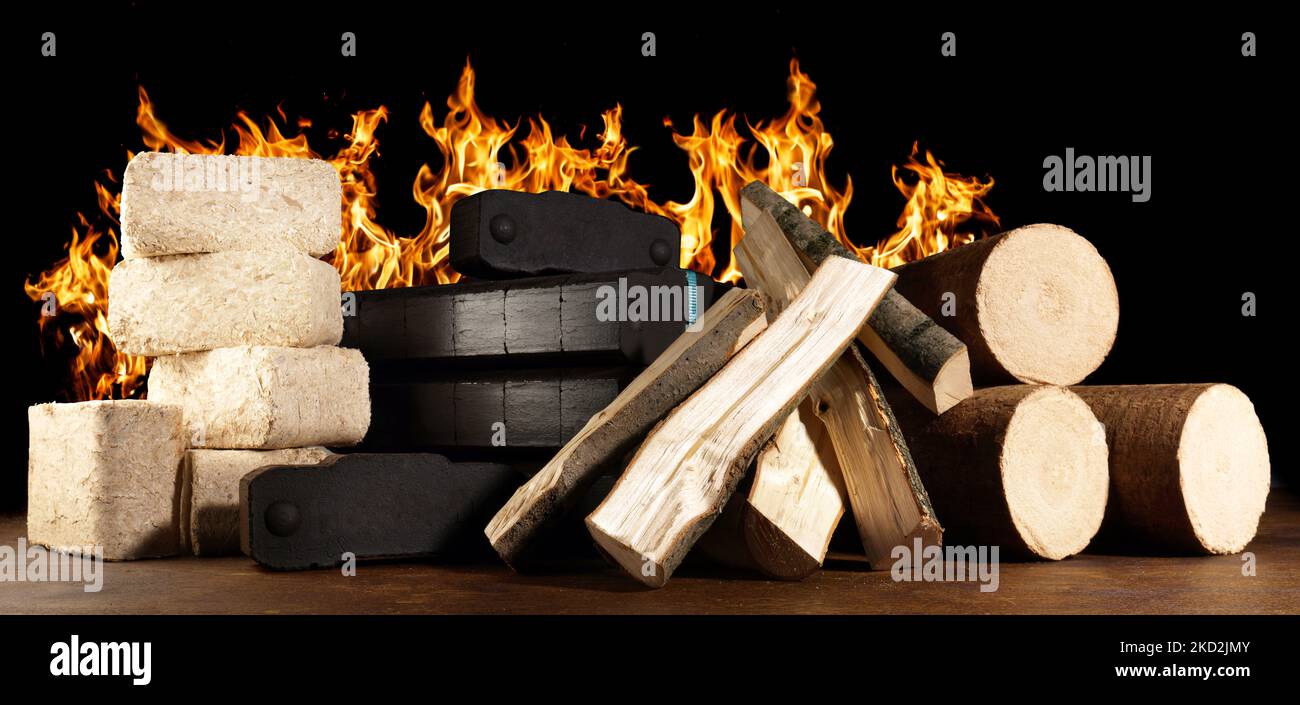 Firewood, Coal and Sawdust Briquettes - Compressed Wood Fire Logs on ...