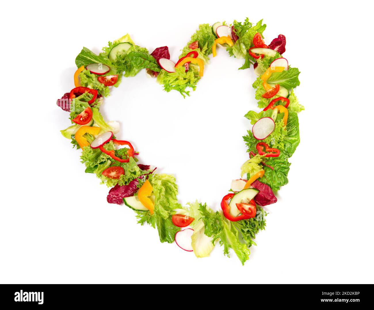 Mixed Salad Heart Shape isolated on white Background Stock Photo