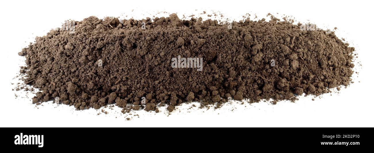 Dry Soil Banner top view isolated on white background Stock Photo