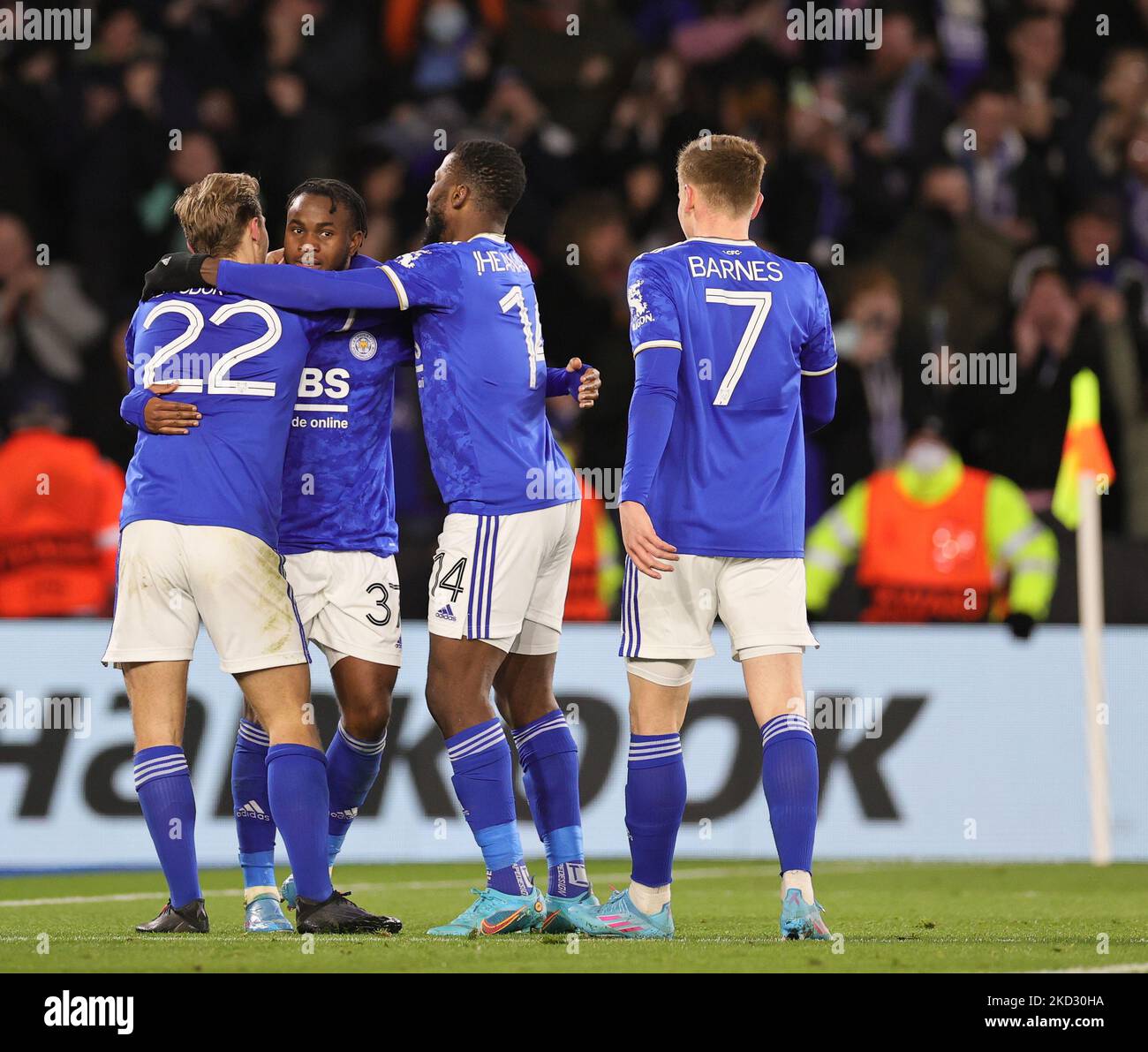 Kiernan Dewsbury-Hall #22 of Leicester City warming up before the