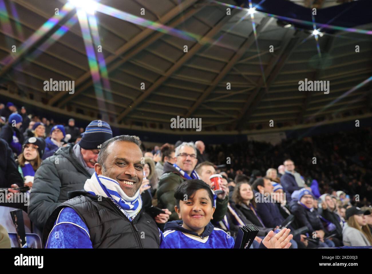Leicester fans enjoying the game during the UEFA Europa Conference League Round of 16 match between Leicester City and Randers FC at the King Power Stadium, Leicester on Thursday 17th February 2022. (Photo by James Holyoak/MI News/NurPhoto) Stock Photo