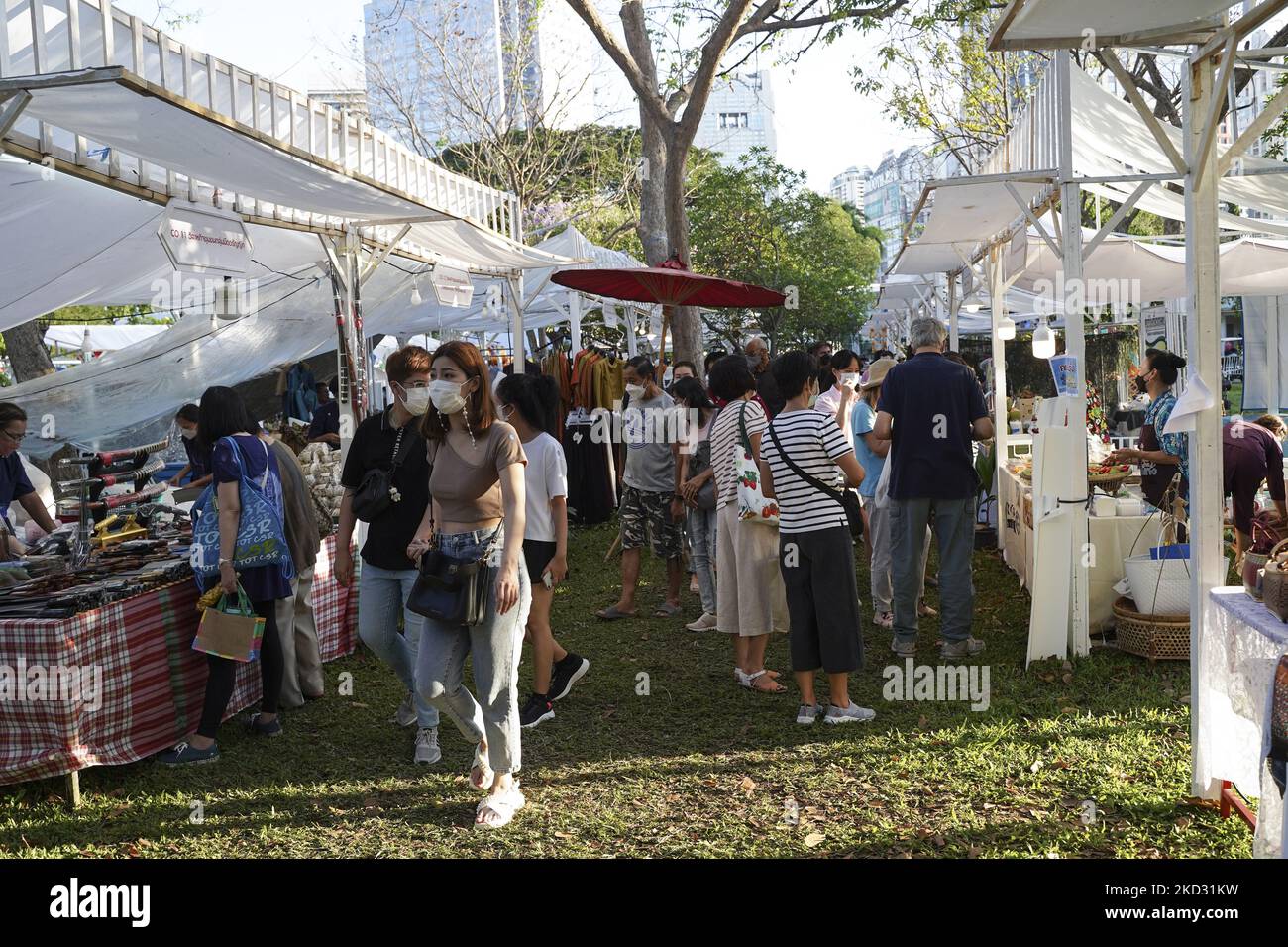 Visitors walk on the Thailand Tourism Festival 2022, Thai Government campaign new normal, COVID-free approach, and to formally introduce the ' Visit Thailand Year 2022 ' Amazing New Chapters’ international tourism marketing campaign, in Bangkok, Thailand, 19 February 2022. (Photo by Anusak Laowilas/NurPhoto) Stock Photo