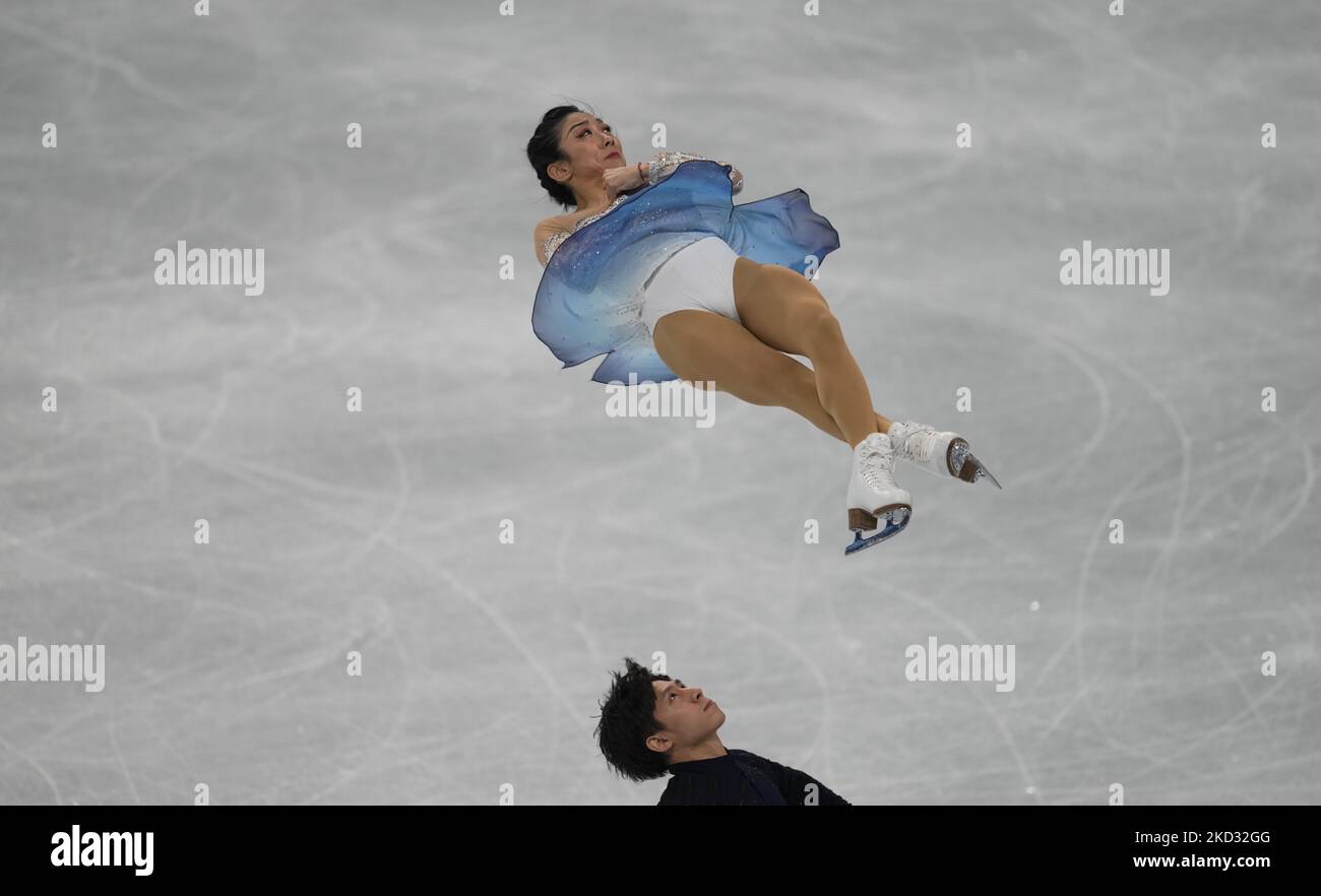 Wenjing Sui and Cong Han from China winning gold at Figure Skating, Beijing 2022 Winter Olympic Games, Capital Indoor Stadium on February 19, 2022 in Beijing, China. (Photo by Ulrik Pedersen/NurPhoto) Stock Photo