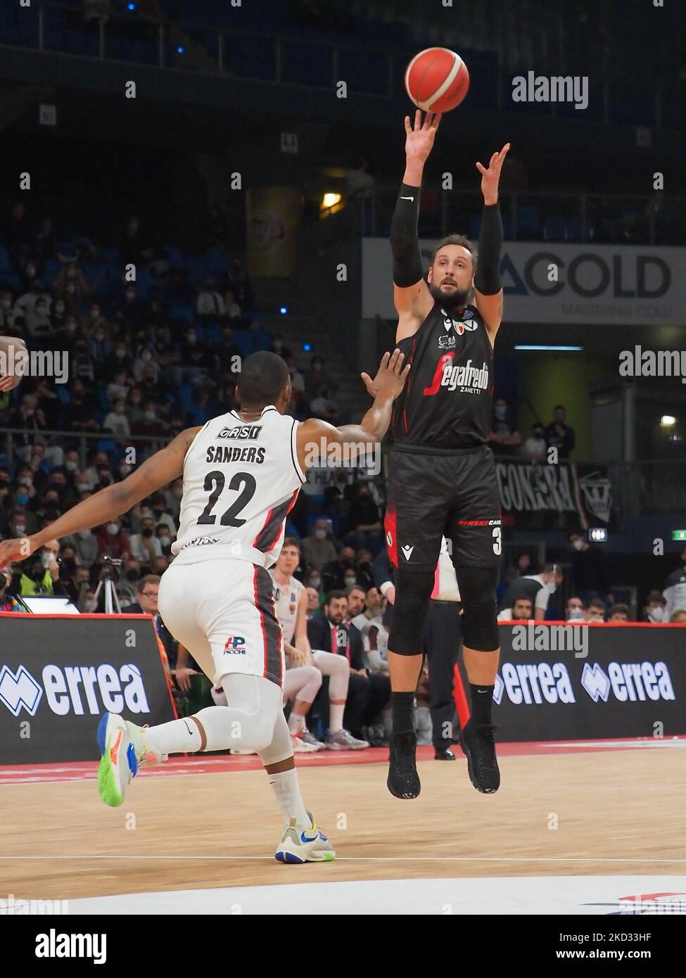 Paul Biligha and Marco Belinelli (Italy) celebrating a block