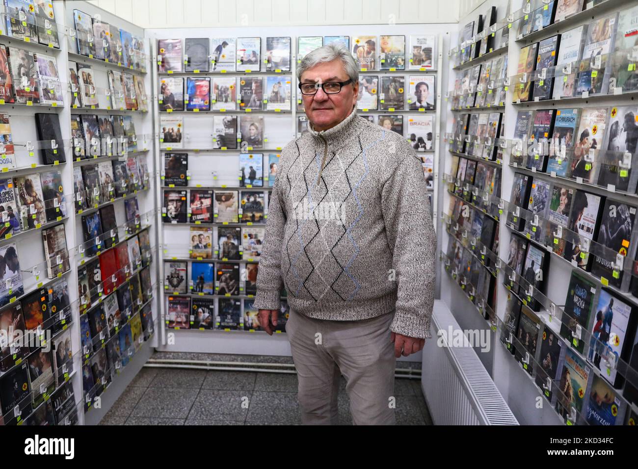 Jan Jez, the owner of 'Video-Film' DVD and video rental store on  Kalwaryjska Street, one of the last ones operating in Krakow as well in the  country. Krakow, Poland on February 19,