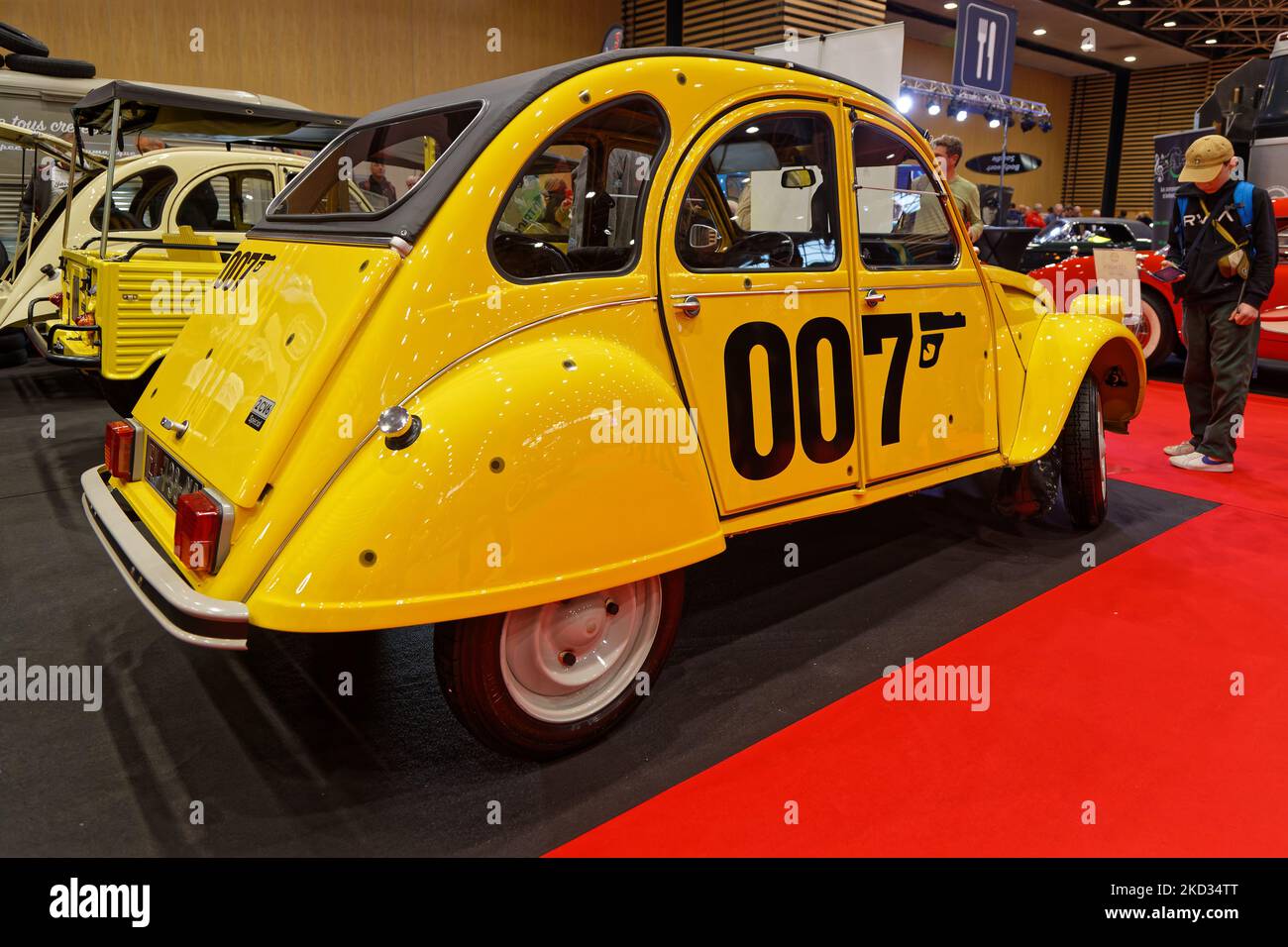 LYON, FRANCE, November 4, 2022 : James Bond's yellow Citroen at the annual Motor Show Epoq'Auto, held at Eurexpo with more than 70000 visitors. Stock Photo