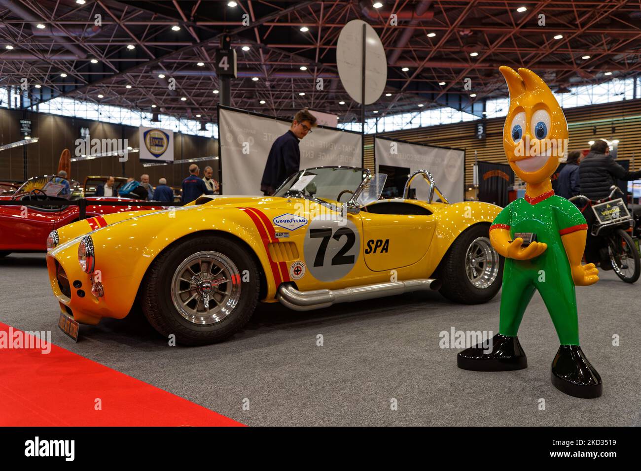 LYON, FRANCE, November 4, 2022 AC Cobra replica on a stand of the