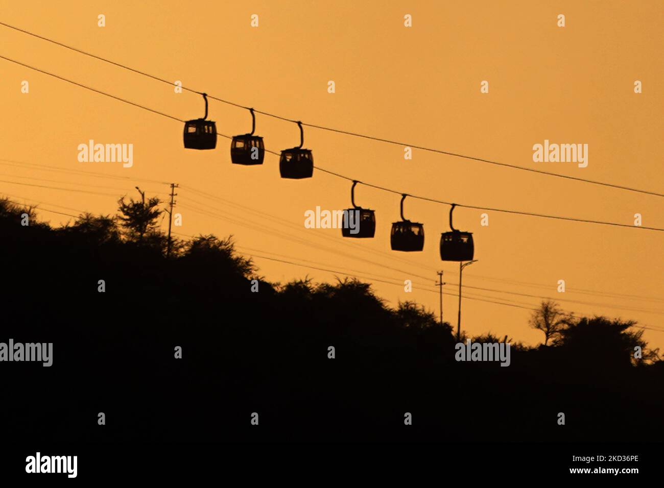 Indian People travel in Ropeway, in Pushkar, Rajasthan, India on 20 ...