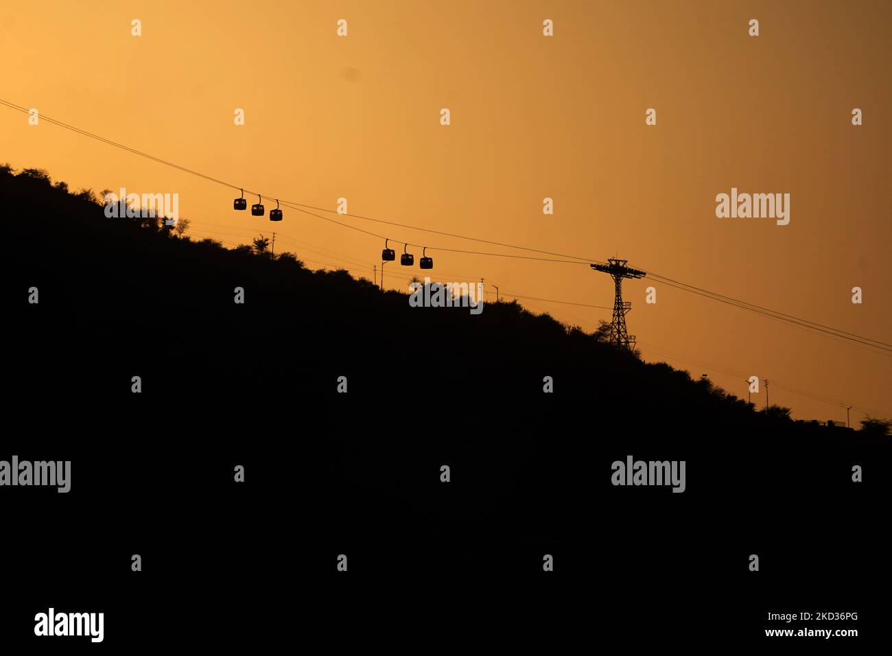 Indian People travel in Ropeway, in Pushkar, Rajasthan, India on 20 ...