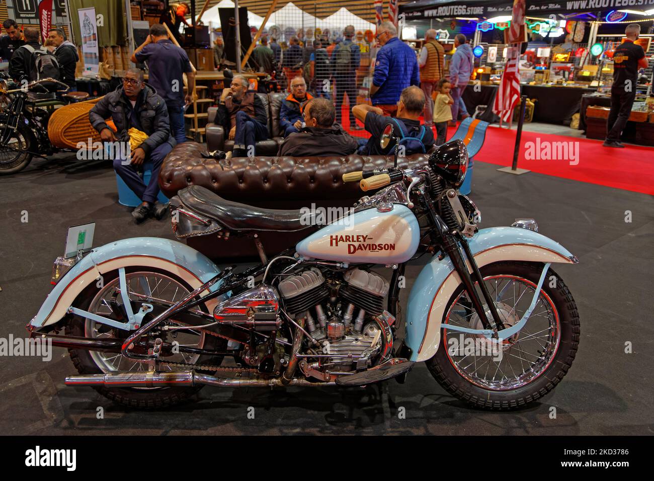 LYON, FRANCE, November 4, 2022 : Harley-Davidson motorbike at the Motor Show Epoq'Auto. The exhibition is held at Eurexpo each year with more than 700 Stock Photo