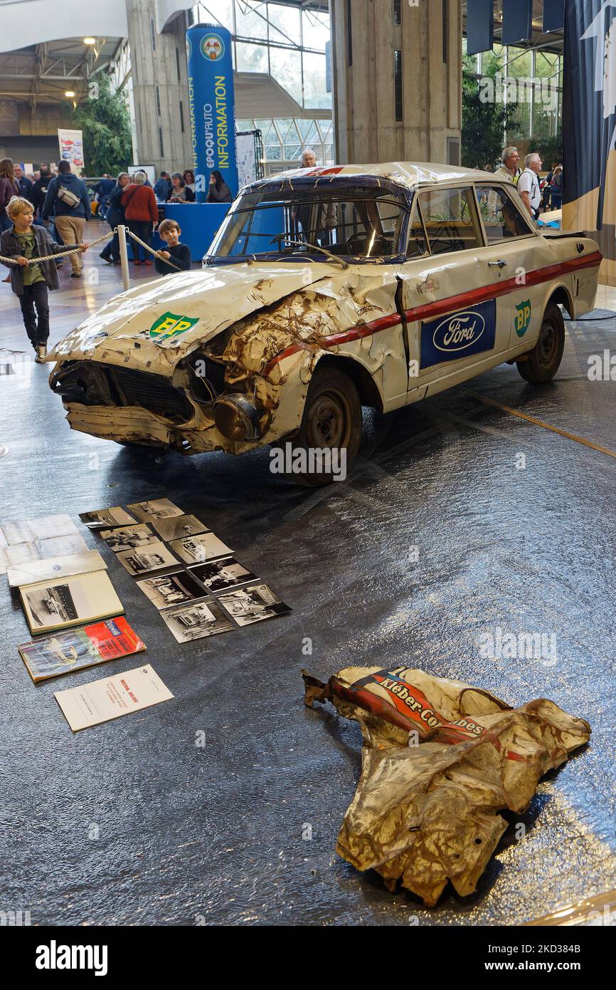 LYON, FRANCE, November 4, 2022 : Record Ford Taunus which covered 357000 kilometres from July to November in 1963, at the annual Motor Show Epoq'Auto. Stock Photo