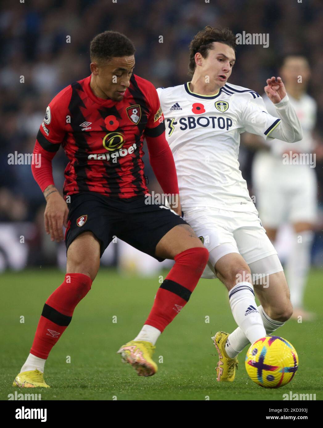 Leeds United's Brenden Aaronson (right) and Bournemouth's Marcus