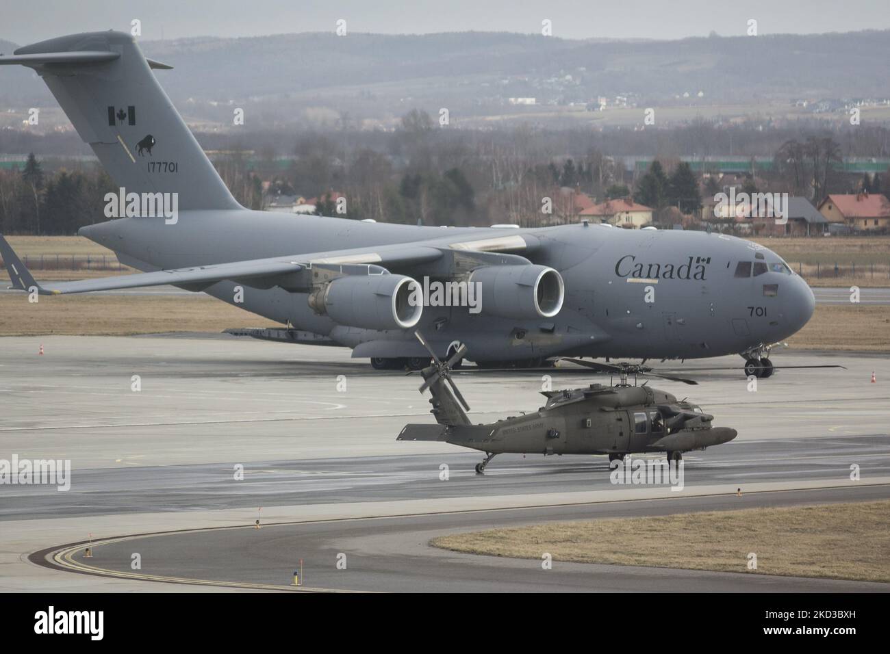 Sikorsky UH-60 Black Hawk sent to the Polish-Ukrainian border in connection with the crisis in Ukraine seen near Przemysl on February 24, 2022. (Photo by Maciej Luczniewski/NurPhoto) Stock Photo