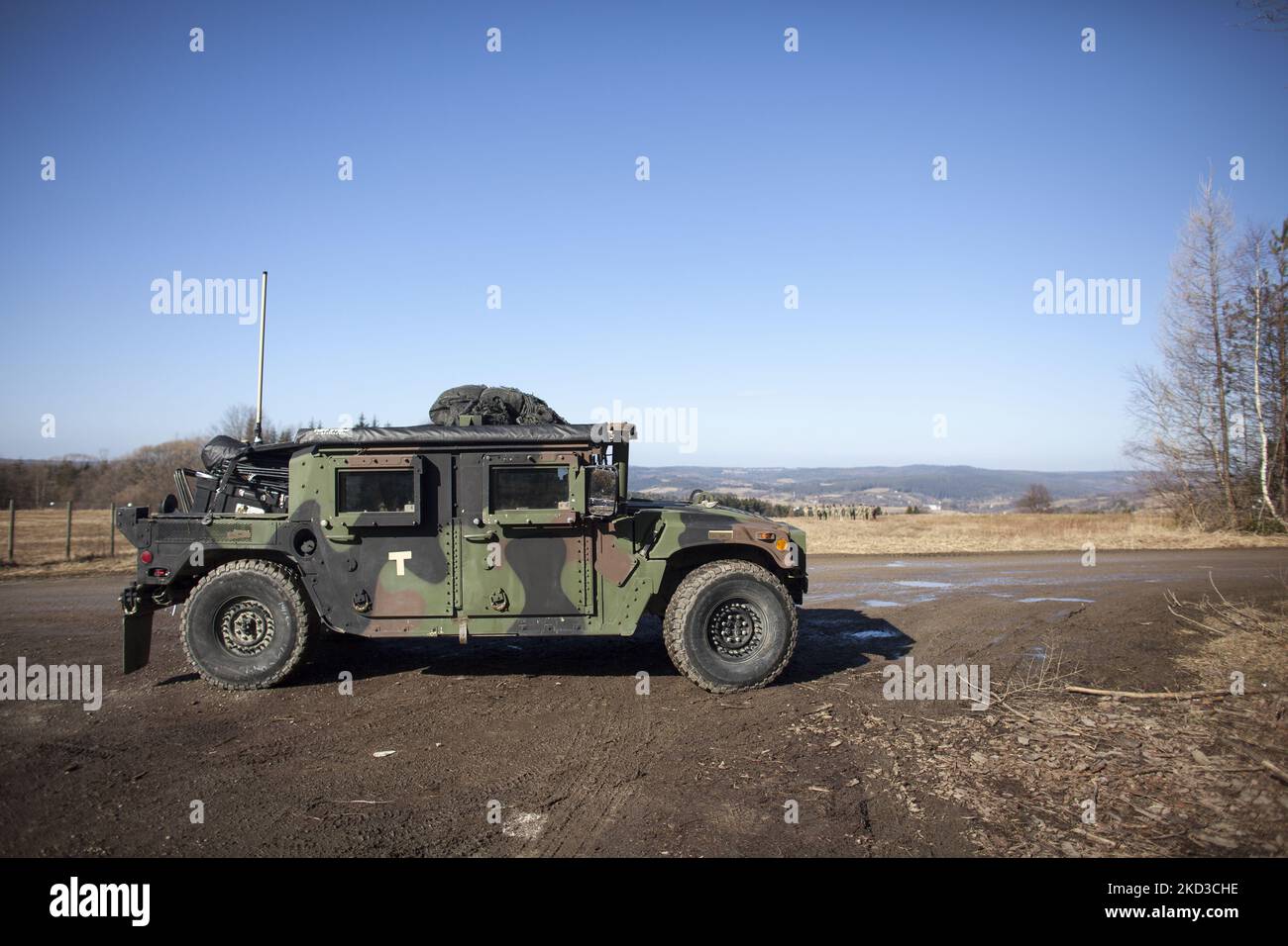 American soldiers sent to the Polish-Ukrainian border in connection with the crisis in Ukraine seen near arlamow on February 24, 2022. (Photo by Maciej Luczniewski/NurPhoto) Stock Photo