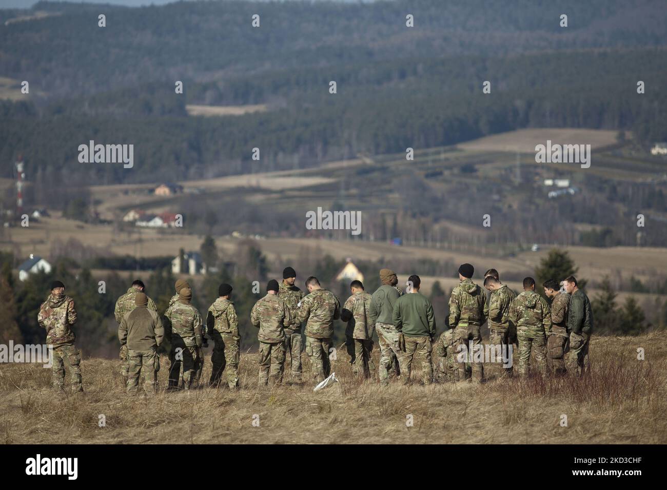American soldiers sent to the Polish-Ukrainian border in connection with the crisis in Ukraine seen near arlamow on February 24, 2022. (Photo by Maciej Luczniewski/NurPhoto) Stock Photo