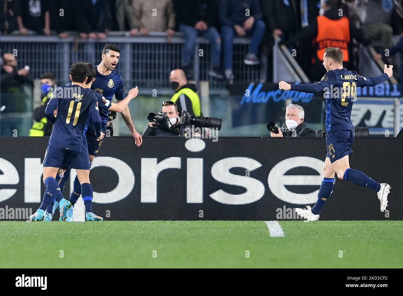 Mehdi Taremi of FC Porto celebrates after scoring first goal during the UEFA Europa League Knockout Round Play-Offs Leg two between SS Lazio and FC Porto at Stadio Olimpico, Rome, Italy on 24 February 2022. (Photo by Giuseppe Maffia/NurPhoto) Stock Photo