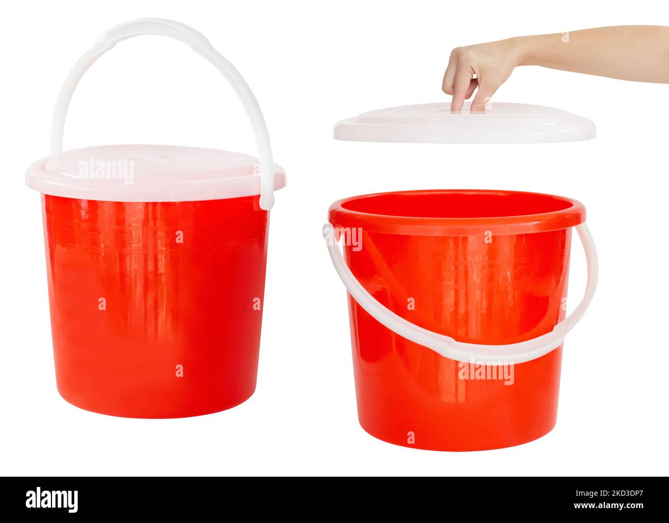 Red plastic bucket with a lid. Isolated from the background Stock Photo