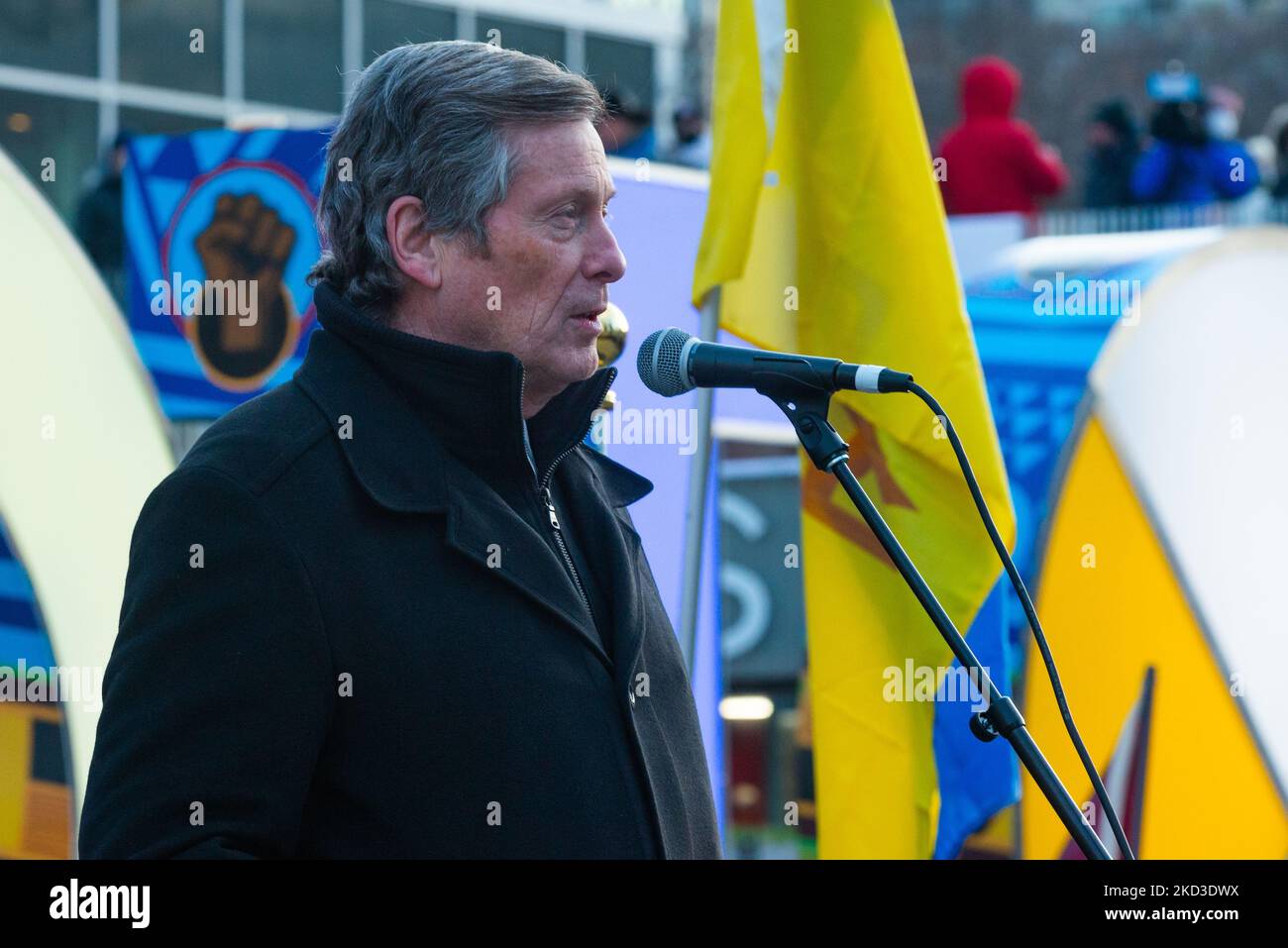 Toronto Mayor John Tory in Downtown Nathan Phillips Square during a demonstration against the start of the war of Russian aggressors against Ukraine. On February 24, 2022, the beginning of the attack and hostilities on the territory of Ukraine. (Photo by Anatoliy Cherkasov/NurPhoto) Stock Photo