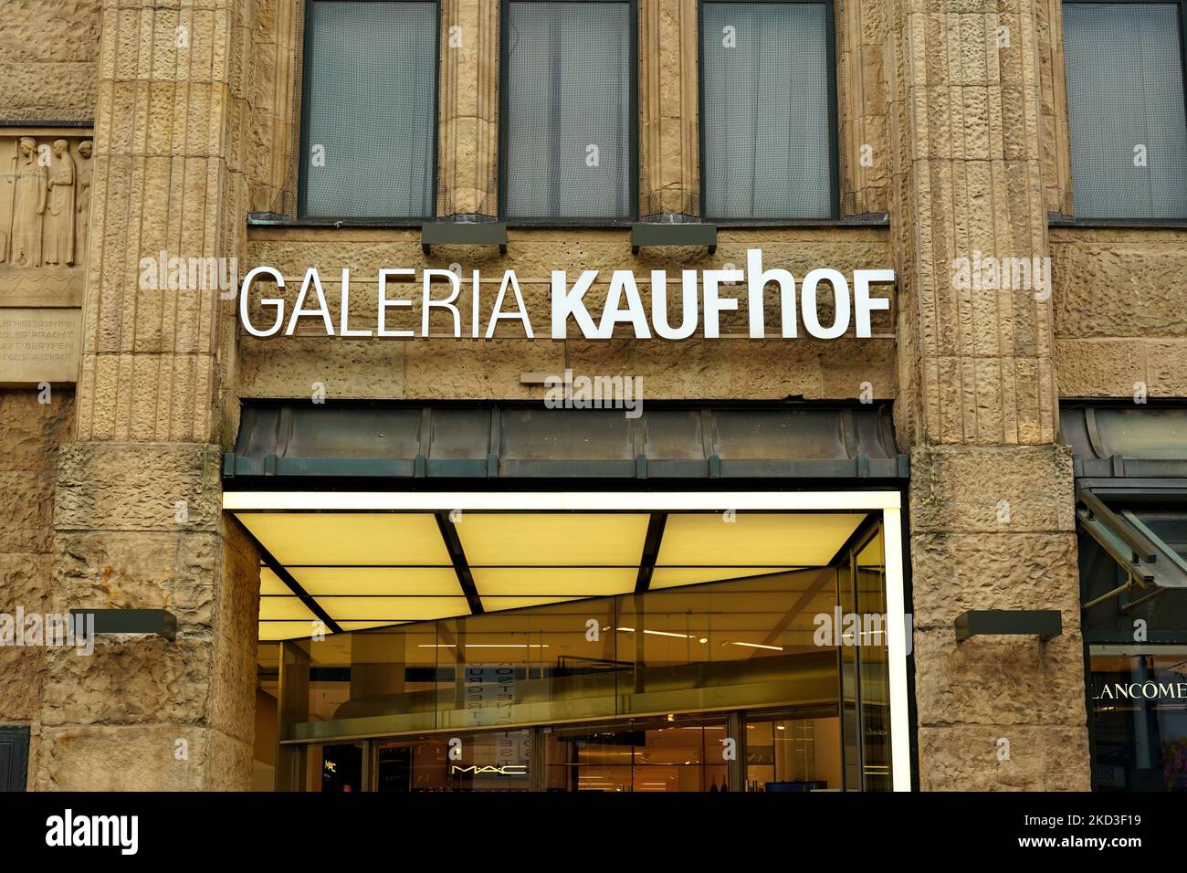 Entrance of the department store 'Galeria Kaufhof' at Königsallee in Düsseldorf/Germany. Galeria is a German department store chain. Stock Photo