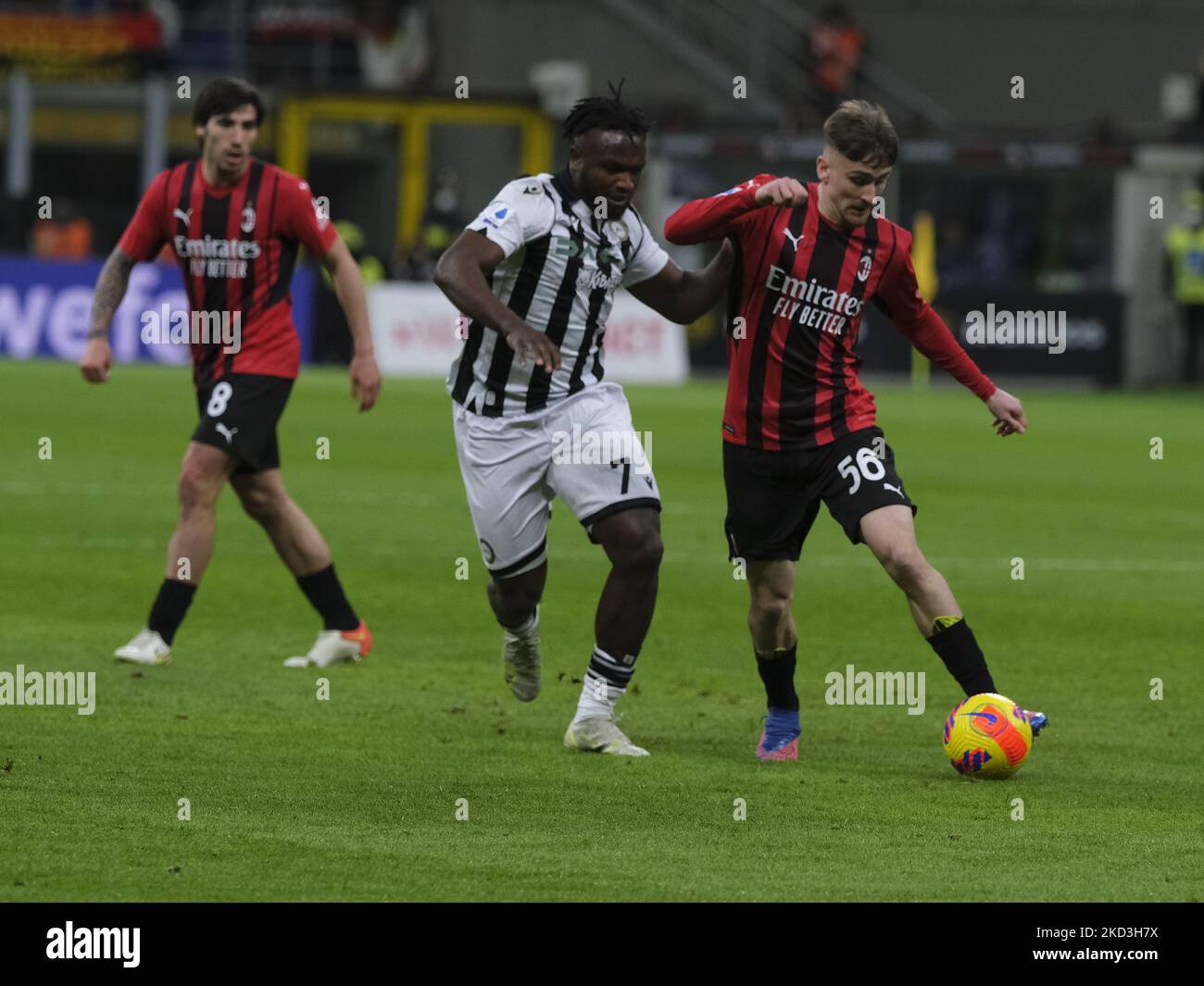 Alexis Saelemaekers during Serie A match between Milan v Udinese in Milan, Italy, on February 25, 2022. (Photo by Loris Roselli/NurPhoto) Stock Photo