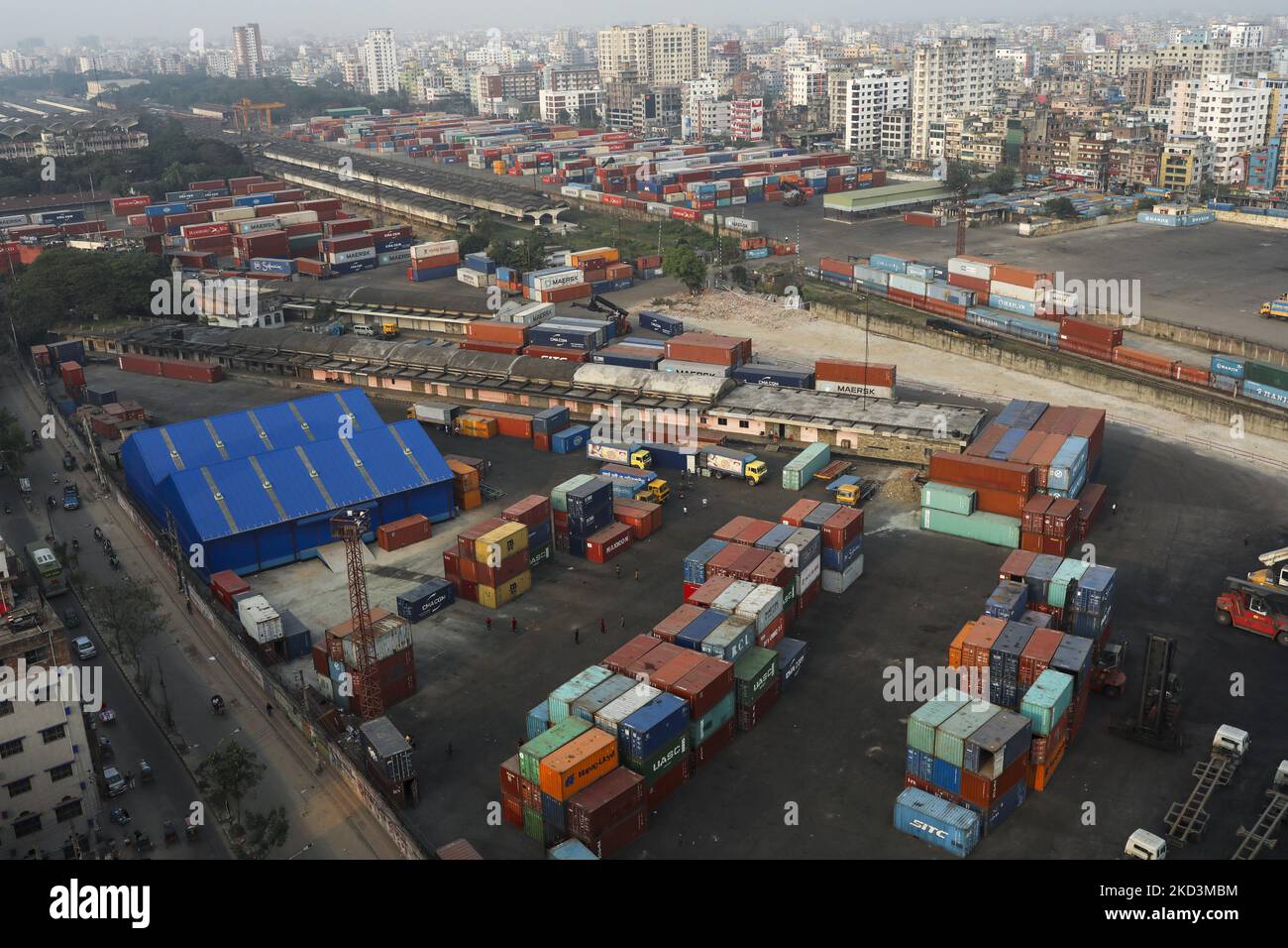 Containers are seen into an Inland Container Depot (ICD) in Dhaka