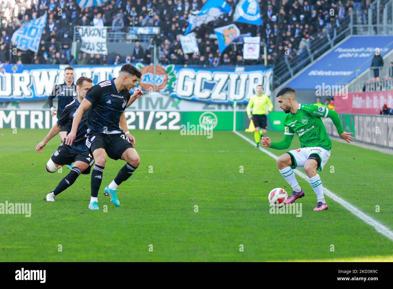 Brussels, Belgium. 24th Aug, 2023. Lugano's Allan Arigoni and Lugano's  Mattia Bottani pictured during a soccer game between Belgian Royale Union  Saint Gilloise and Swiss FC Lugano, Thursday 24 August 2023 in