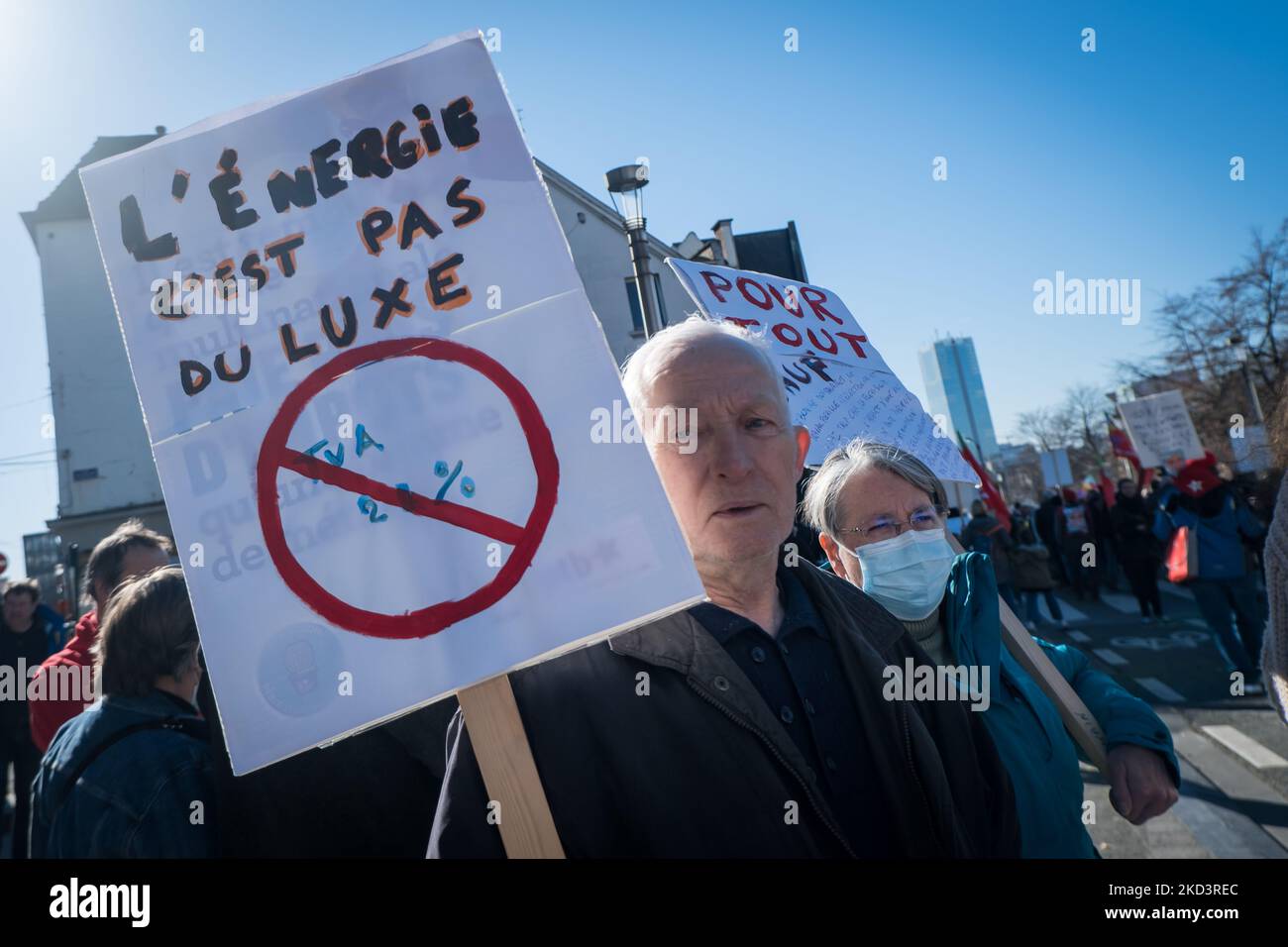 The BWP protest against the energy crisis, which threatens to worsen with the current conflict in Ukraine, in Brussels, Belgium, on February 27, 2022. (Photo by Aurore Belot/NurPhoto) Stock Photo