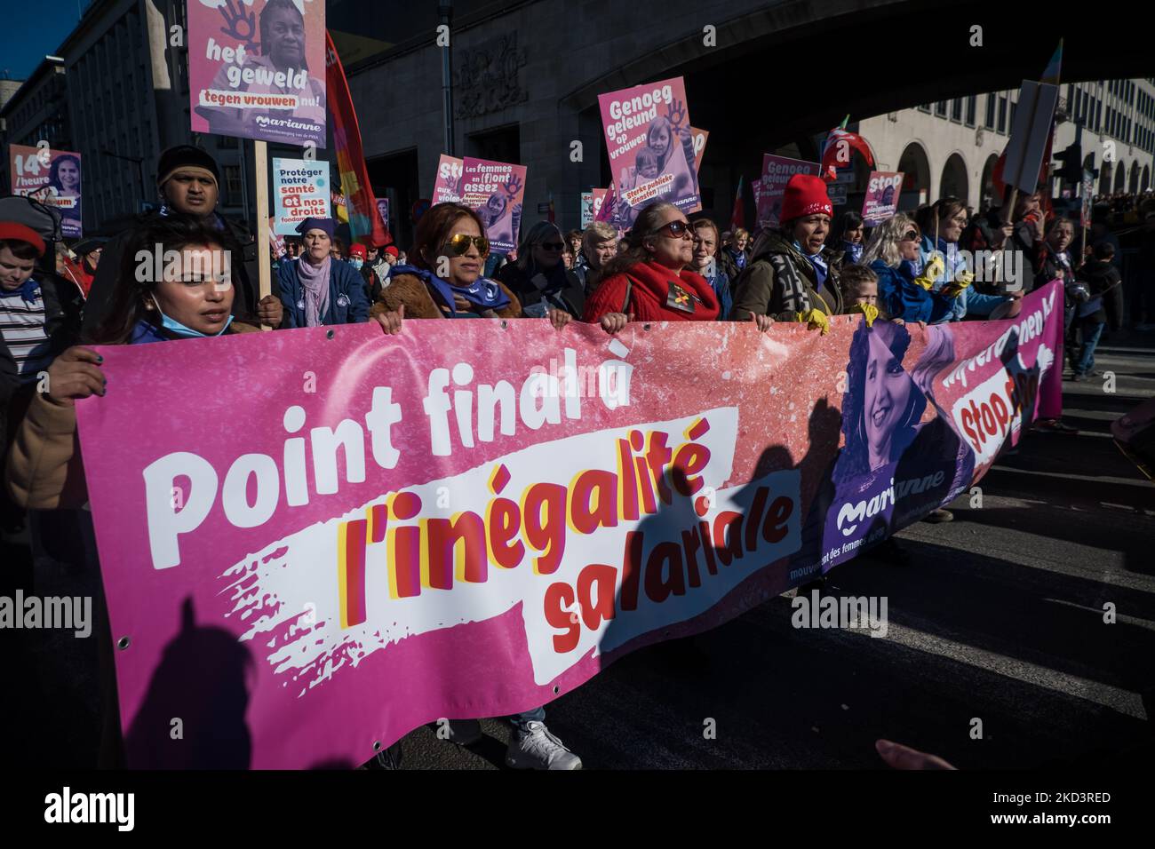 The BWP protest against the energy crisis, which threatens to worsen with the current conflict in Ukraine, in Brussels, Belgium, on February 27, 2022. (Photo by Aurore Belot/NurPhoto) Stock Photo
