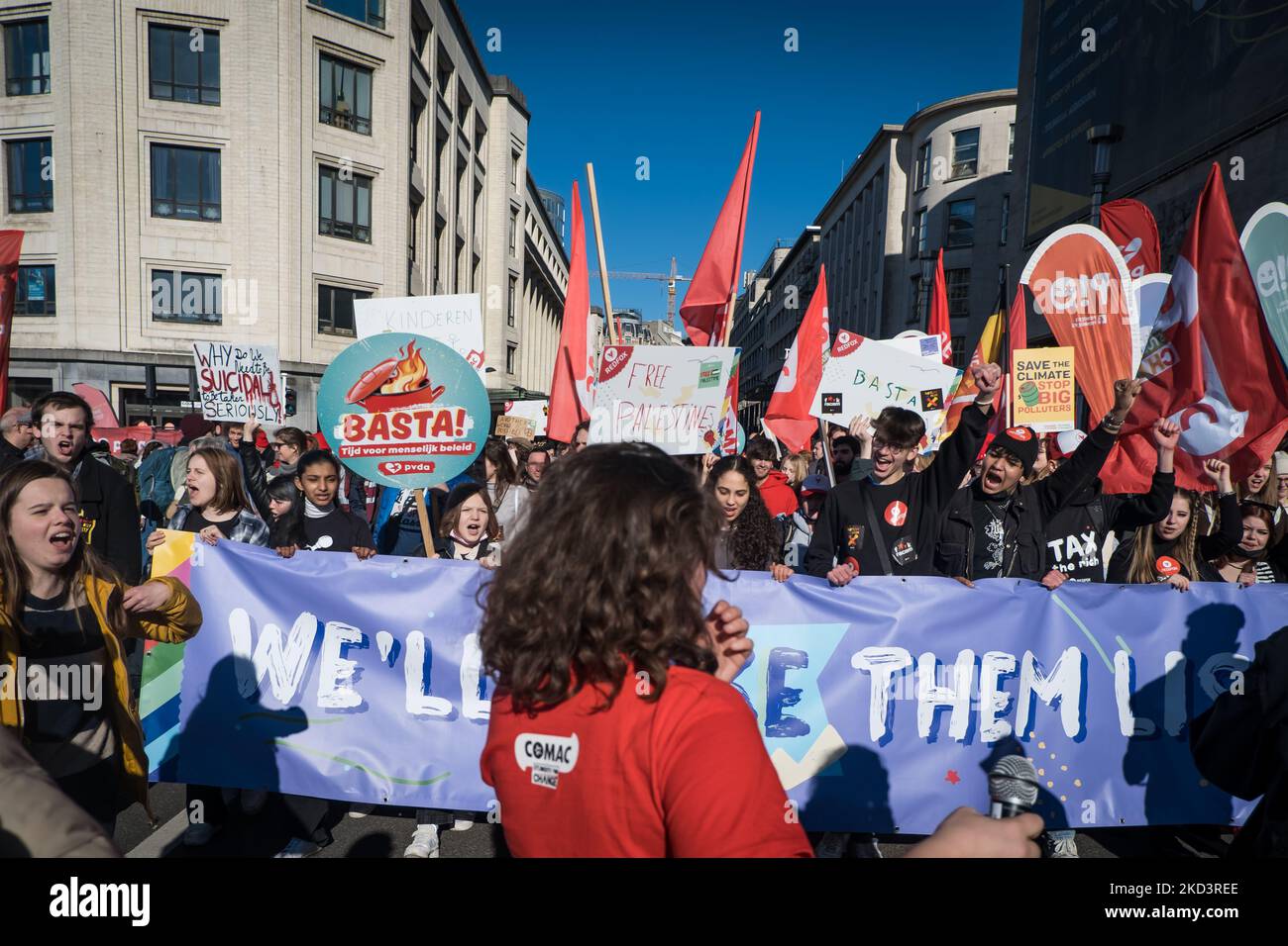 The BWP protest against the energy crisis, which threatens to worsen with the current conflict in Ukraine, in Brussels, Belgium, on February 27, 2022. (Photo by Aurore Belot/NurPhoto) Stock Photo