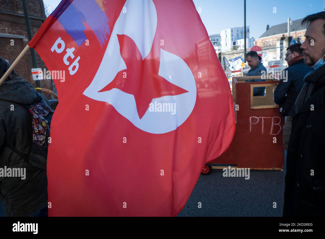 The BWP protest against the energy crisis, which threatens to worsen with the current conflict in Ukraine, in Brussels, Belgium, on February 27, 2022. (Photo by Aurore Belot/NurPhoto) Stock Photo