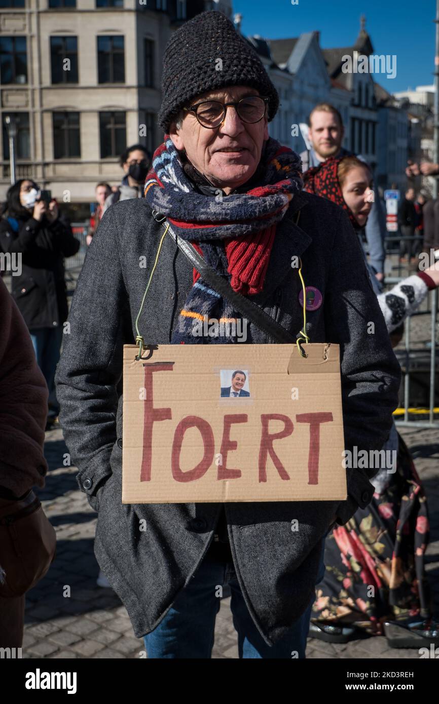 The BWP protest against the energy crisis, which threatens to worsen with the current conflict in Ukraine, in Brussels, Belgium, on February 27, 2022. (Photo by Aurore Belot/NurPhoto) Stock Photo